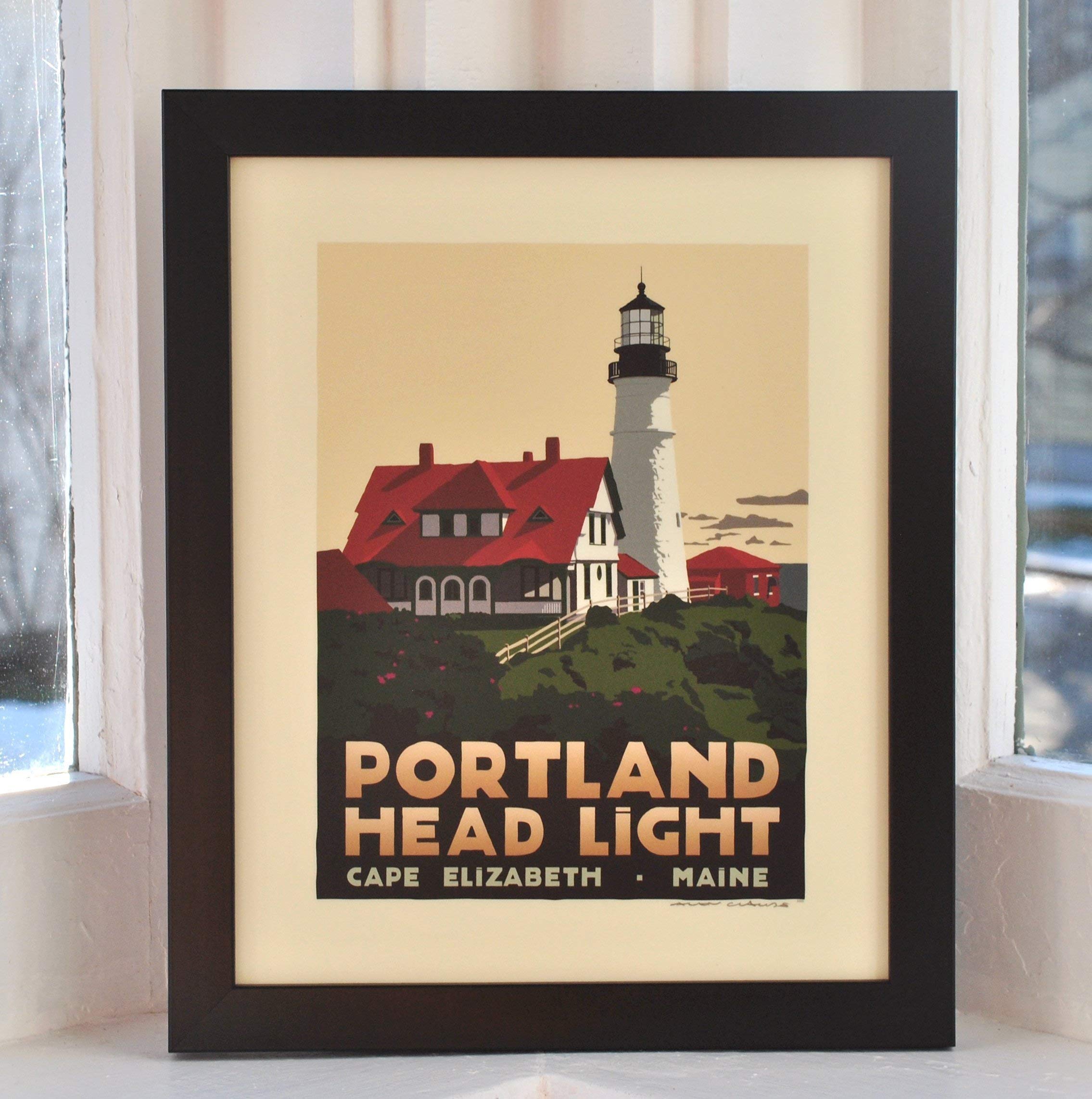 Portland Head Light Maine Framed Print - 8x10 Lighthouse Travel Poster Wall Art Decor for Home Office Living Room Coastal Theme