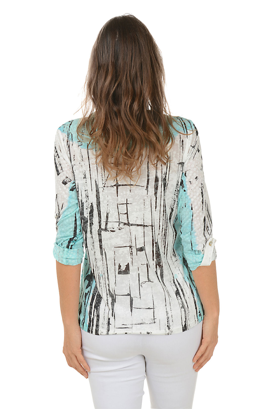 Stylish Petite Sketch Lines Double Pocket Burnout Blouse for Women - Perfect for Office Wear & Casual Outings