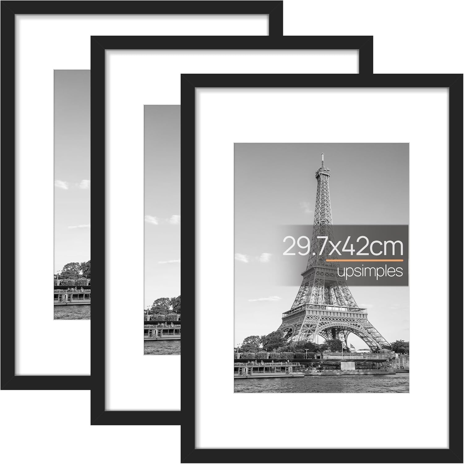 Upsimples A3 Picture Frame 3 Pack - Black Photo Frame 29.7 x 42cm (11.7 x 16.5 Inches) - Wall Mounting Display for Home, Office & Gallery Decor