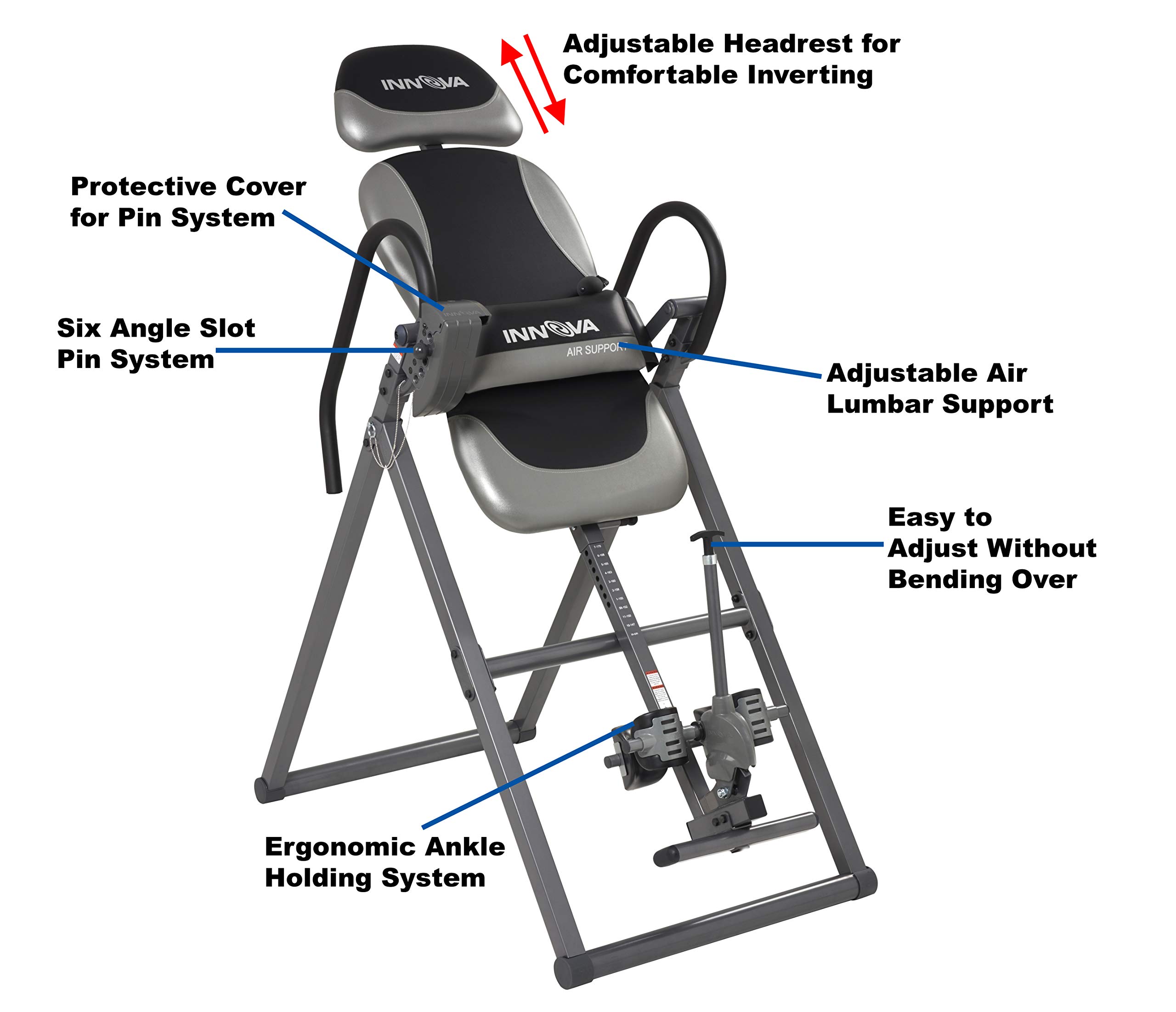 Innova ITX9900 Inversion Table with Air Lumbar Support - Adjustable Back Pain Relief Device for Home Gym, Black/Gray | Perfect for Physical Therapy, Yoga, and Spinal Decompression Exercises