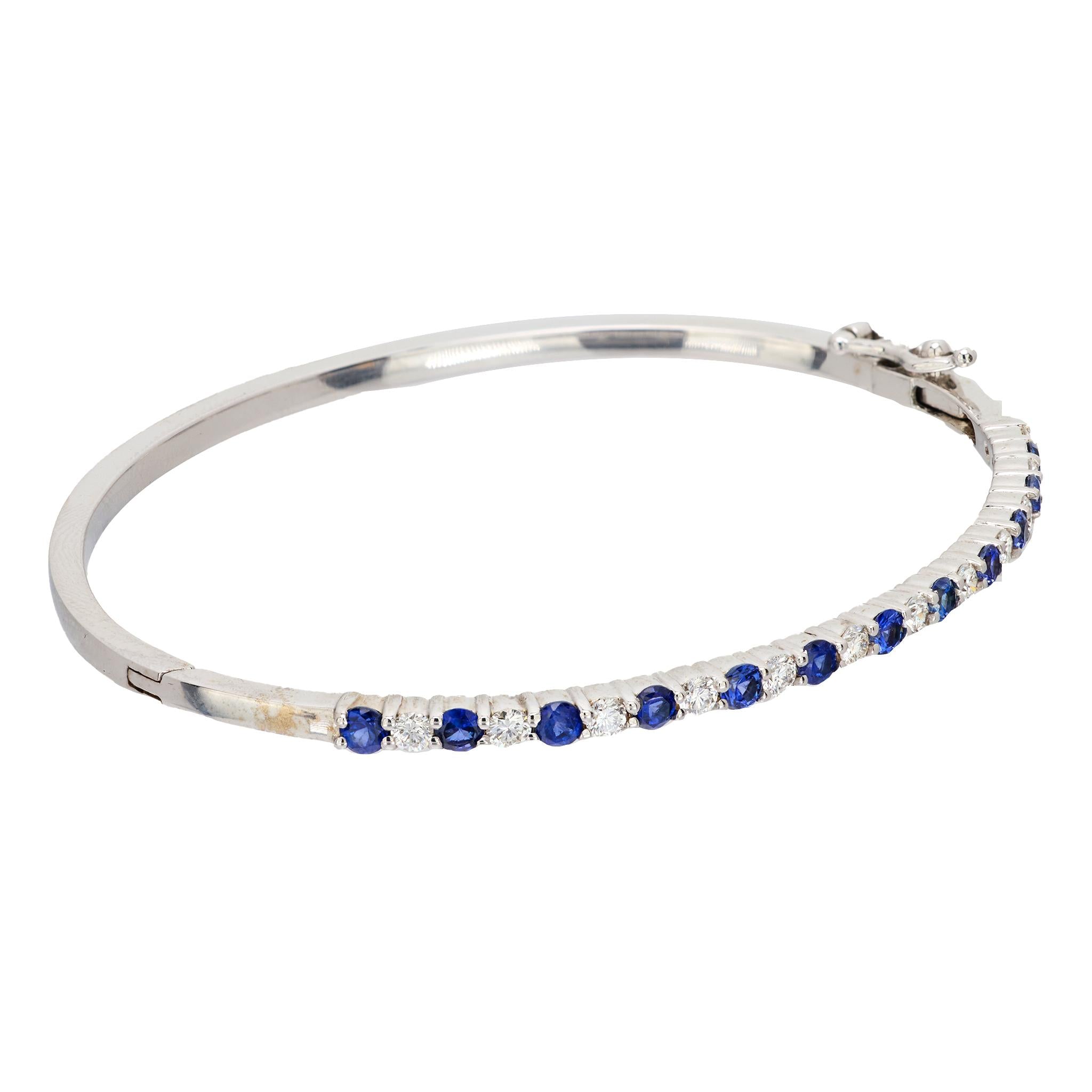 Vintage Sapphire Diamond 14K White Gold Bangle Bracelet - Elegant Jewelry for Women, Perfect for Weddings, Anniversaries & Special Occasions