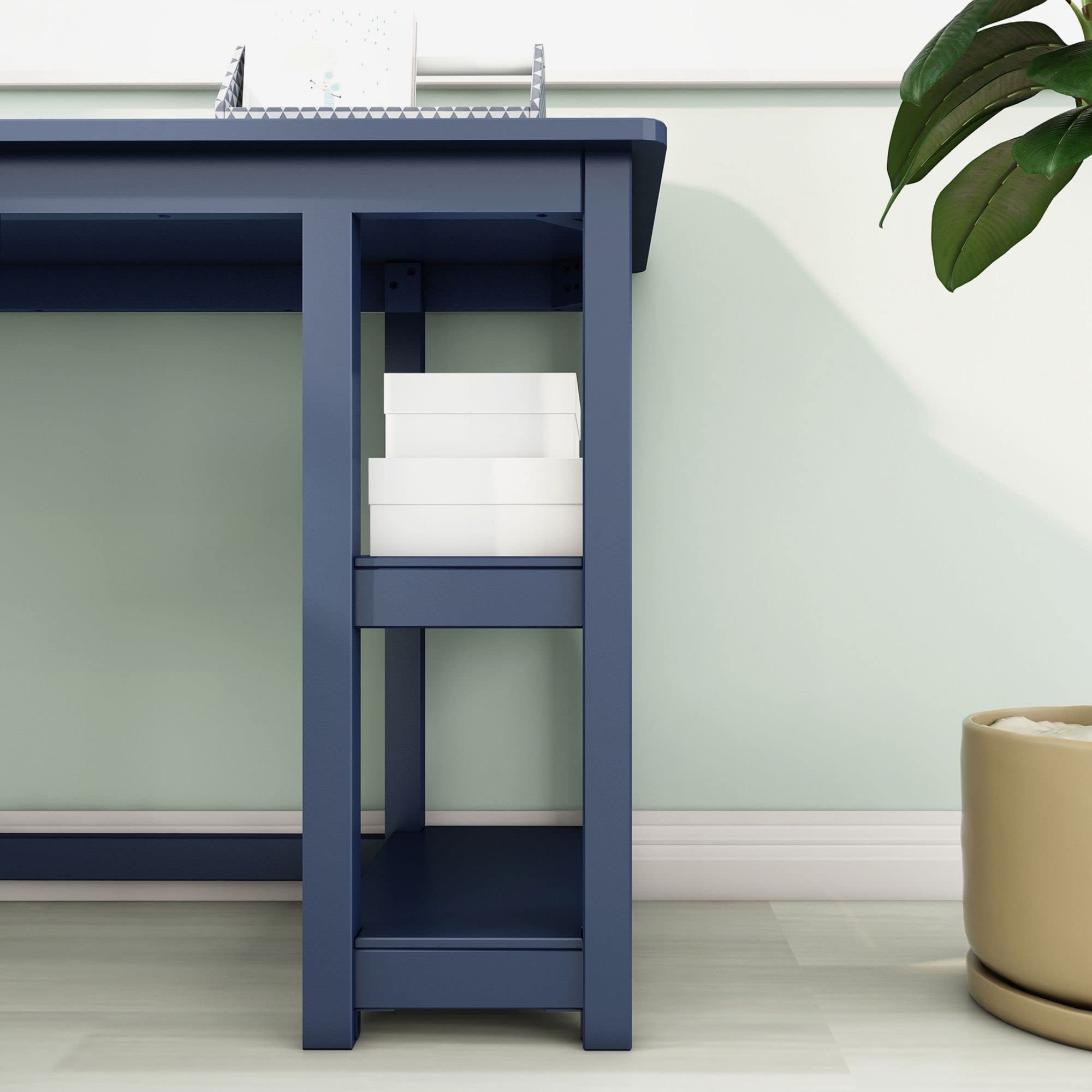 Max & Lily L-Shaped Corner Desk for Home Office & Gaming - 55 x 55 Inches Computer Desk with Storage Shelves - Space-Saving Blue Workstation for Small Rooms & Apartments