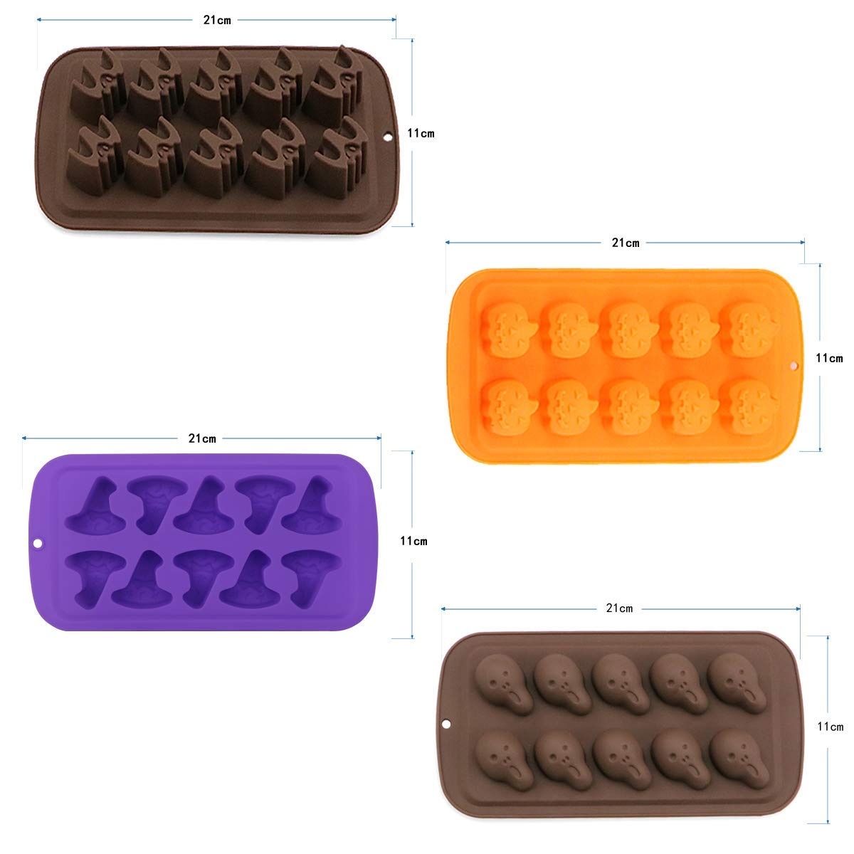 5Pcs Halloween Silicone Chocolate Molds Set - Bat, Pumpkin, Witch Hat, Ghost & Skull Shapes for Candy, Jello, Soap, Wax, Crayon Melts - Perfect for Halloween Party Favors, DIY Crafts & Home Decorations