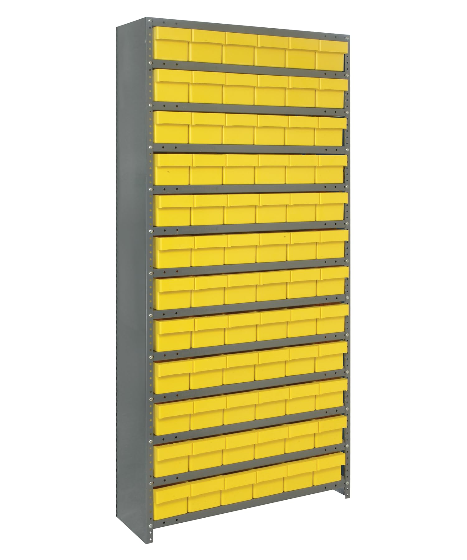 Quantum Storage Systems CL1875-602YL Heavy-Duty Closed Shelving Unit with Super Tuff Euro Drawers - 72 QED602 Shelf Bins, 18