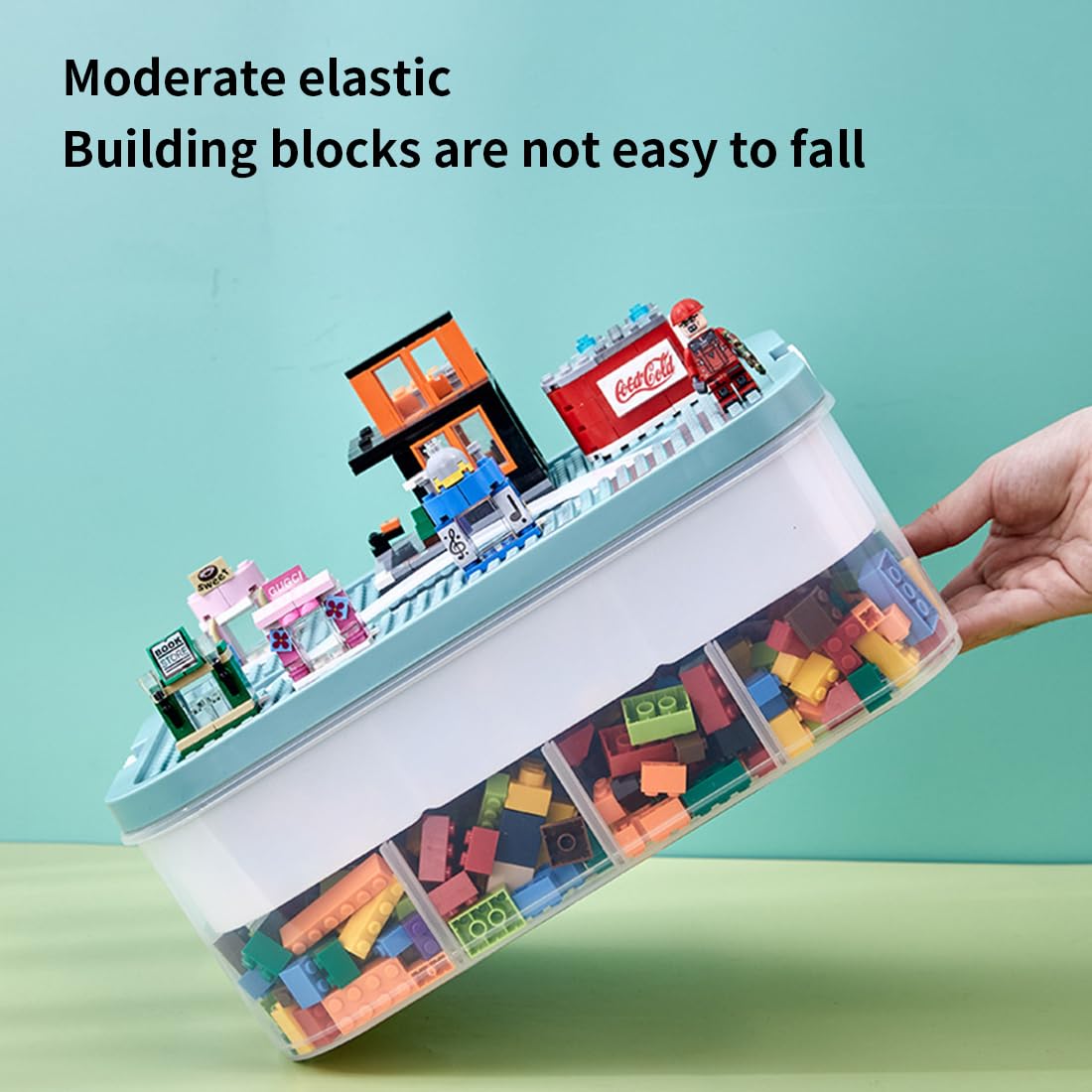 **Stackable Plastic Toy Organizer Bins with Compartments - Green Building Blocks Storage Containers for Lego & Bricks - Perfect for Kids' Playroom, Classroom & Home Organization**