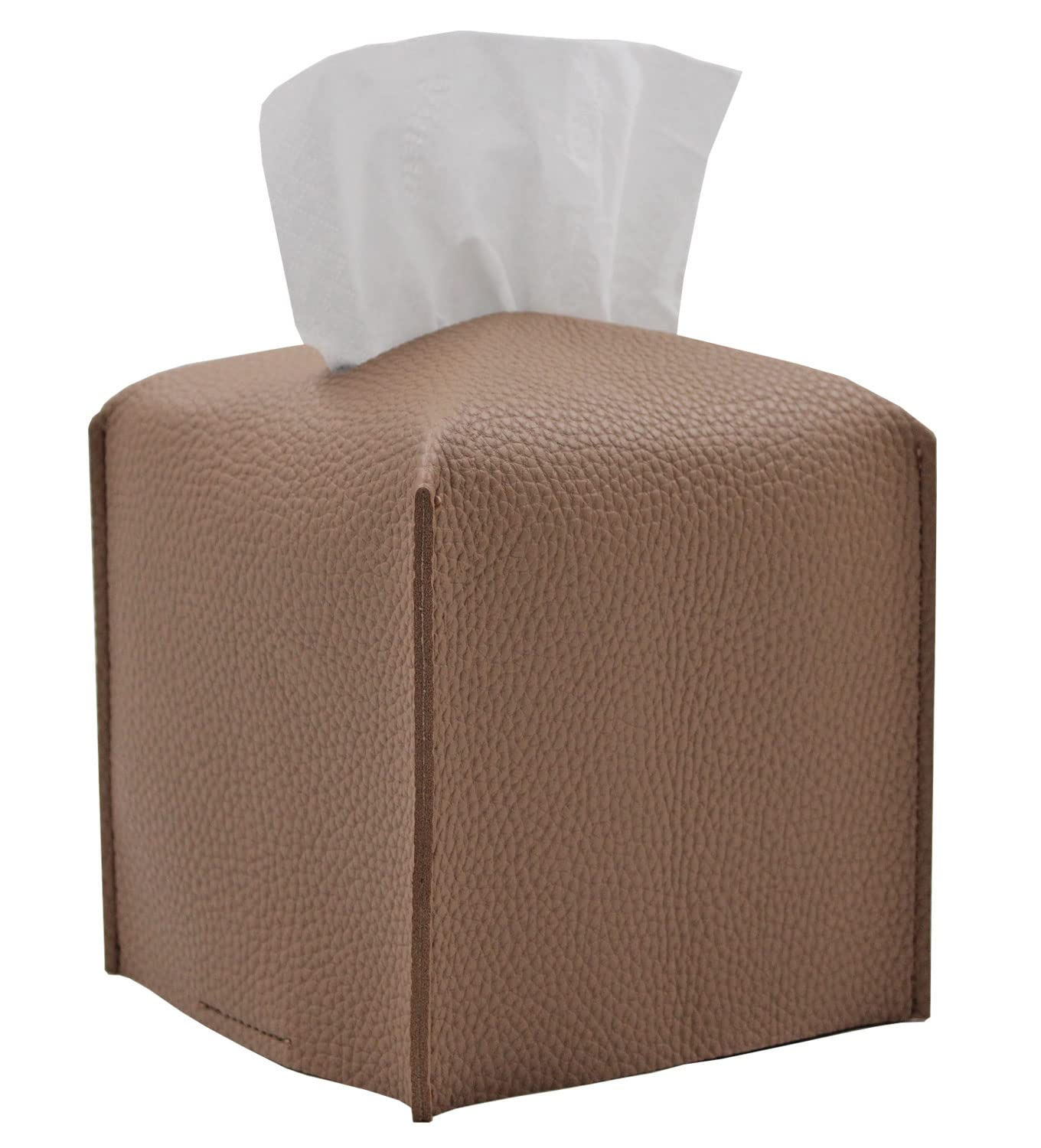 Livelab Square PU Leather Tissue Box Cover - Modern Decorative Tissue Holder for Facial Paper Organizer | 5x5x5 Inches Bronze | Perfect for Bathroom, Vanity, Nightstand, Desk & Car Accessories