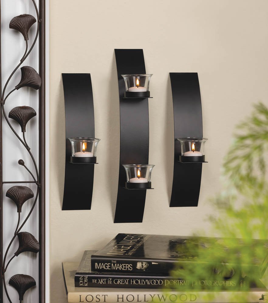 Accent Plus Home Locomotion Black Wall Candle Holder Set - 3 Piece Decorative Wall Sconces for Living Room, Bedroom & Dining Room Lighting