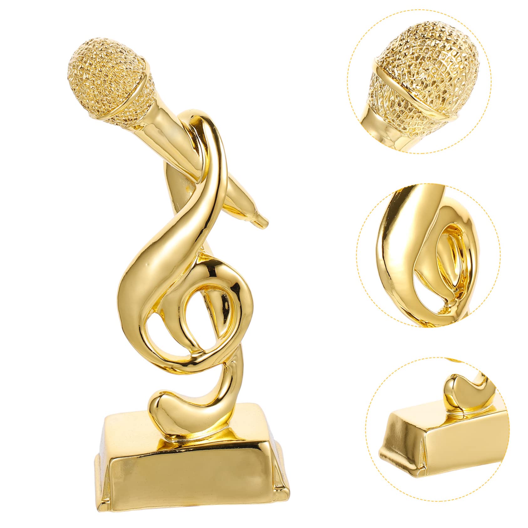 Yardwe 3-Piece Gold Musical Trophy Microphone Set - Mini Singing Trophy Decor for Kids, Tabletop Awards, Resin Music Note Gift for Children - Perfect for Birthday Parties, Music Competitions & Sports Awards