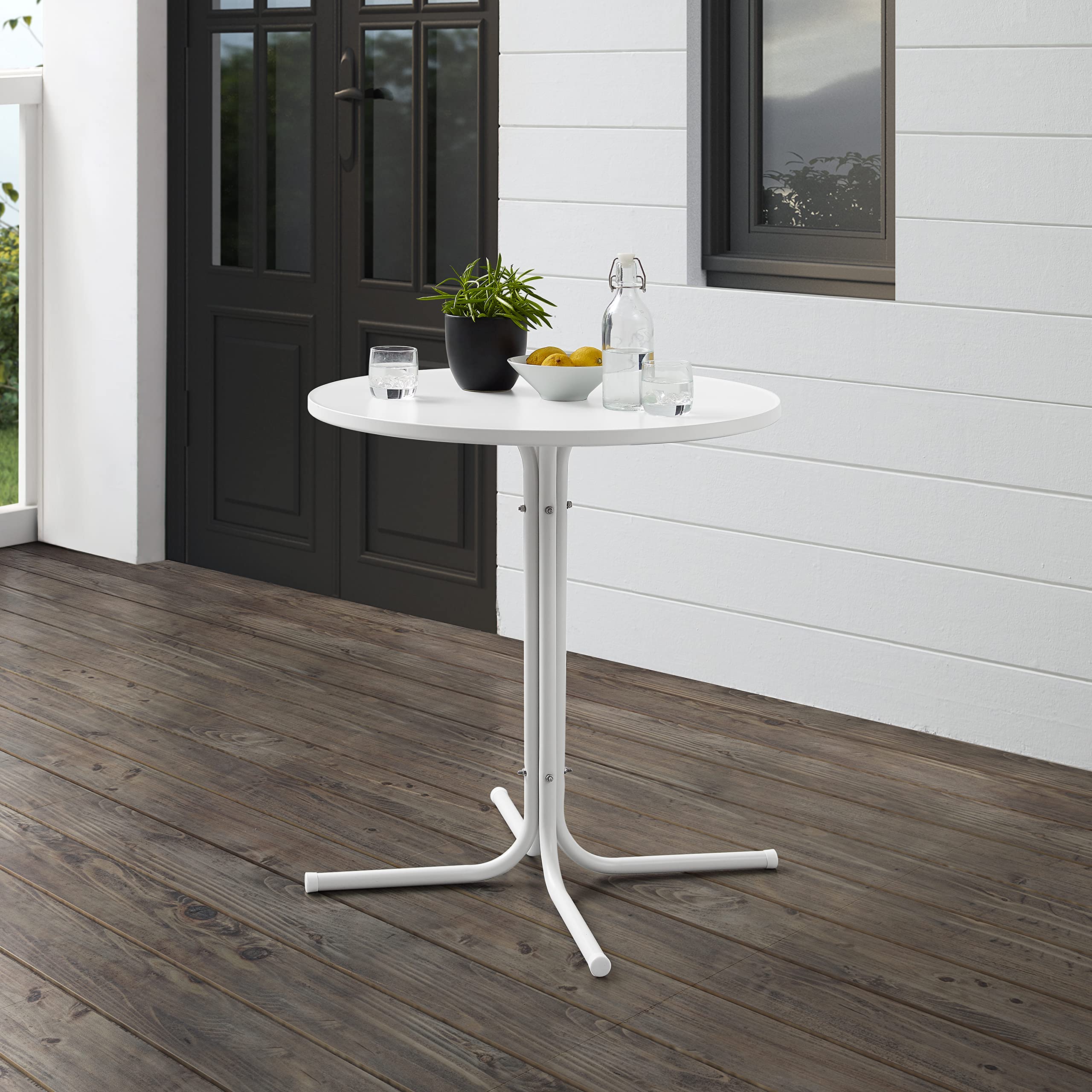 Crosley Griffith Round Outdoor Bistro Table - Retro Metal Patio Dining Table for Garden, Porch, Deck - White Satin Finish - Perfect for Small Space Entertaining & Al Fresco Dining
