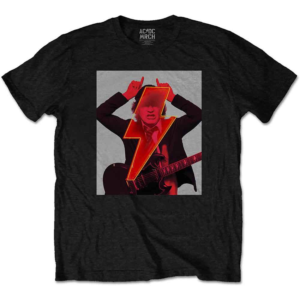 AC/DC Band T-Shirt with Angus Young Finger Horns Design - Rock Music Merchandise for Concerts & Casual Wear