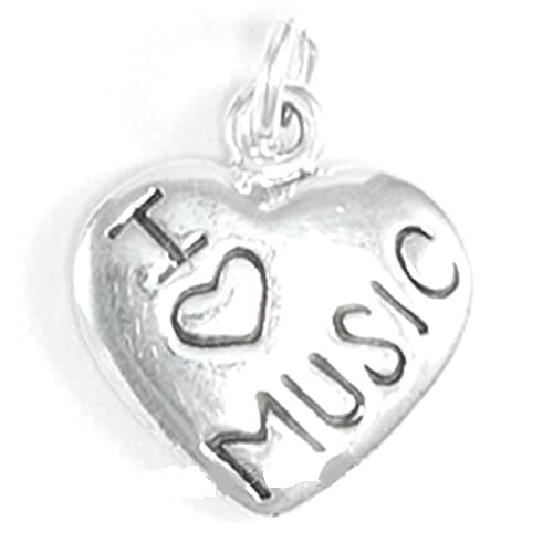 I LOVE MUSIC Charm Pendant - .925 Sterling Silver Heart Jewelry for Music Lovers | Perfect Gift for Musicians, Valentines Day & Special Occasions