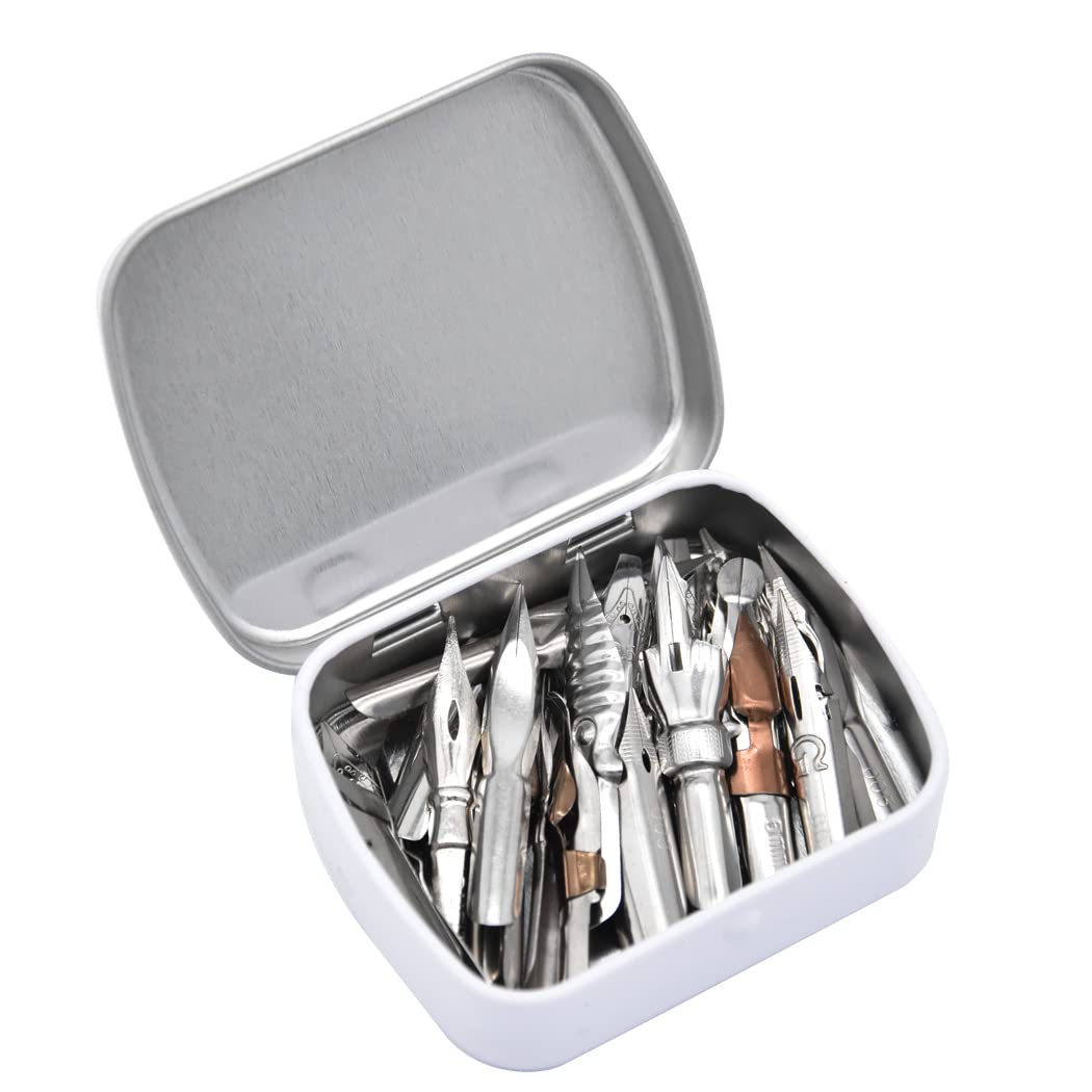 30 Pcs Stainless Steel Comic Pen Nibs - Calligraphy & Manga Drawing Dip Pen Nib Set with Steel Storage Box (Eiffel Tower Design) - Perfect for Artists, Illustrators & Hand Lettering Enthusiasts