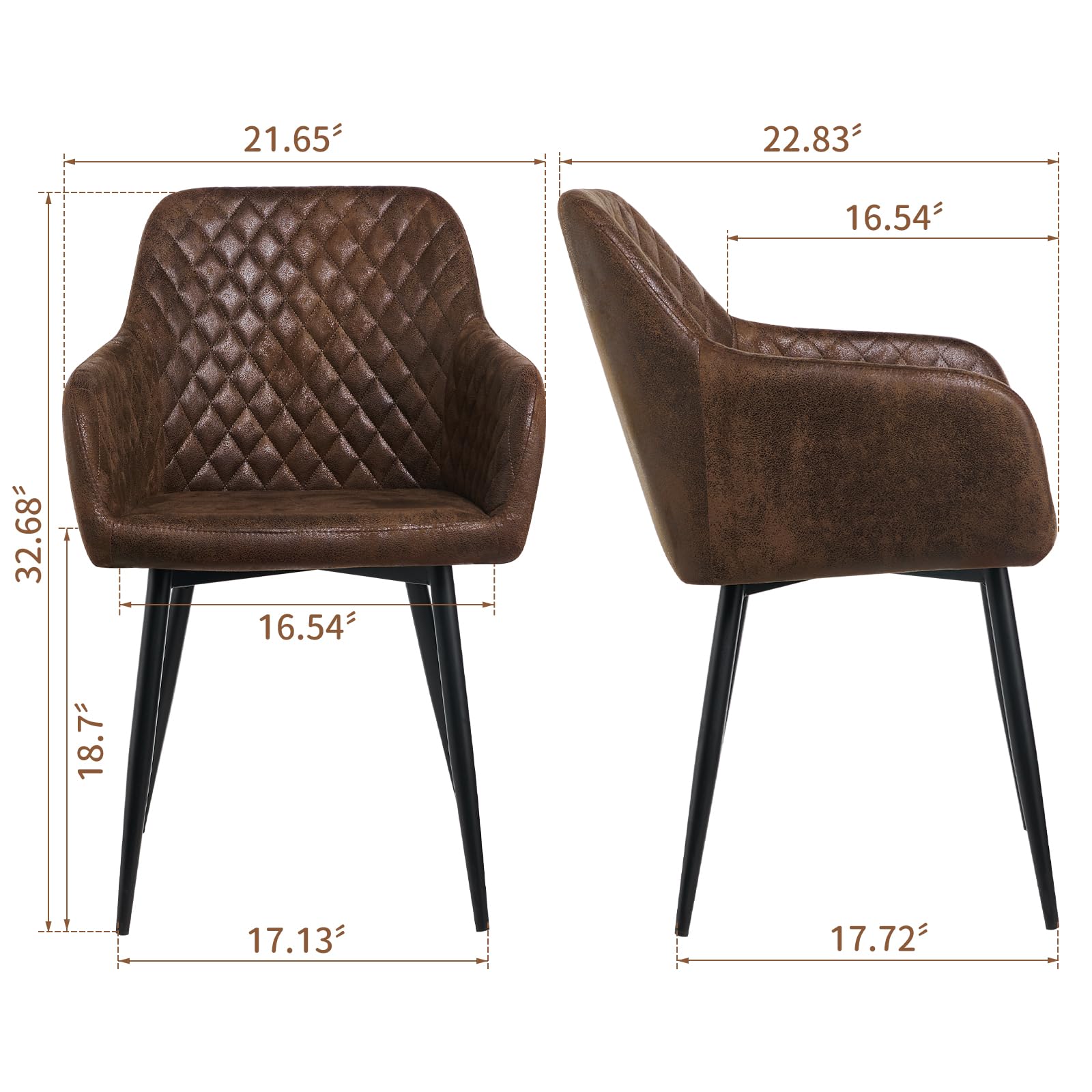 2 Pack Brown High Back Dining Chairs - Modern Suede Upholstered Accent Chairs with Metal Legs for Kitchen, Dining Room & Living Room - Comfortable Seating for Family Meals & Entertaining Guests