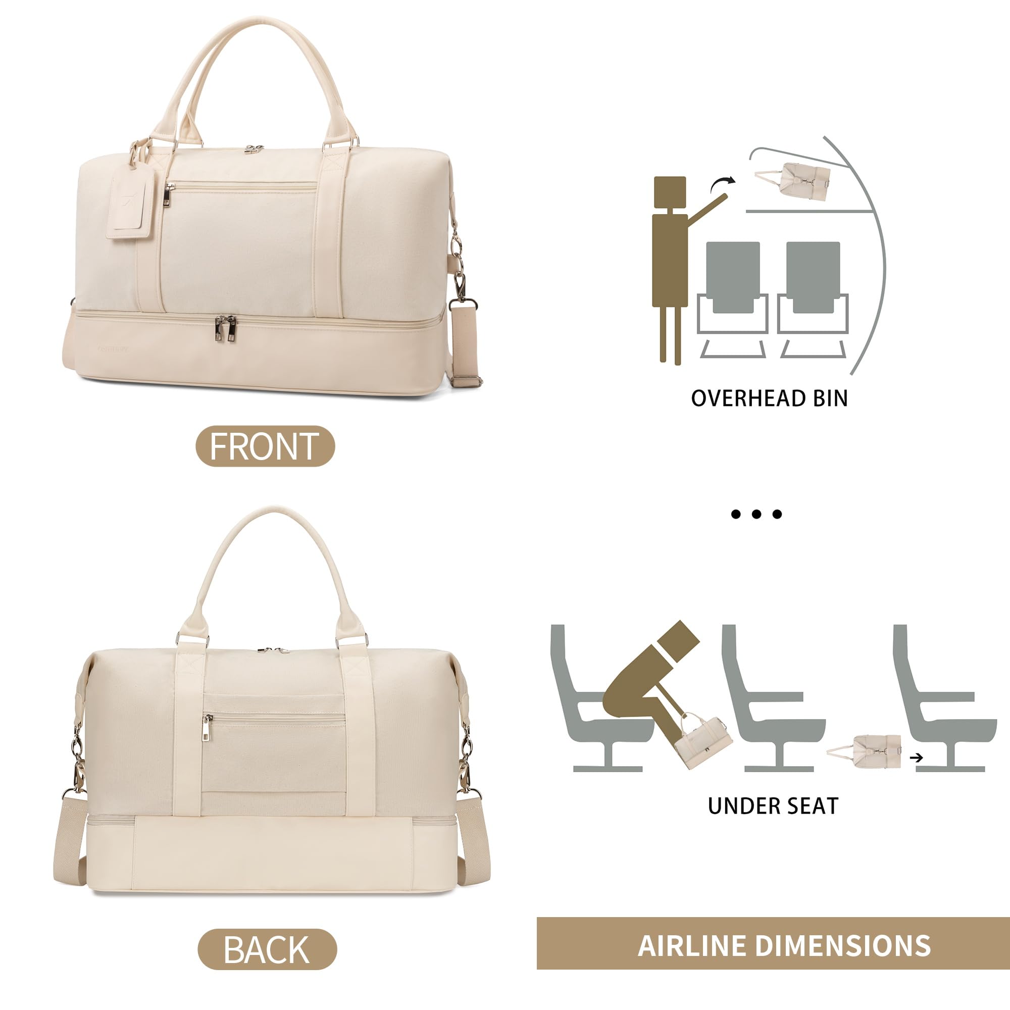 Stylish Women's Weekender Bag - Lightweight Overnight Travel Duffel with Removable Shoe Compartment | Perfect for Weekend Getaways, Gym, Business Trips & Airplane Carry-On