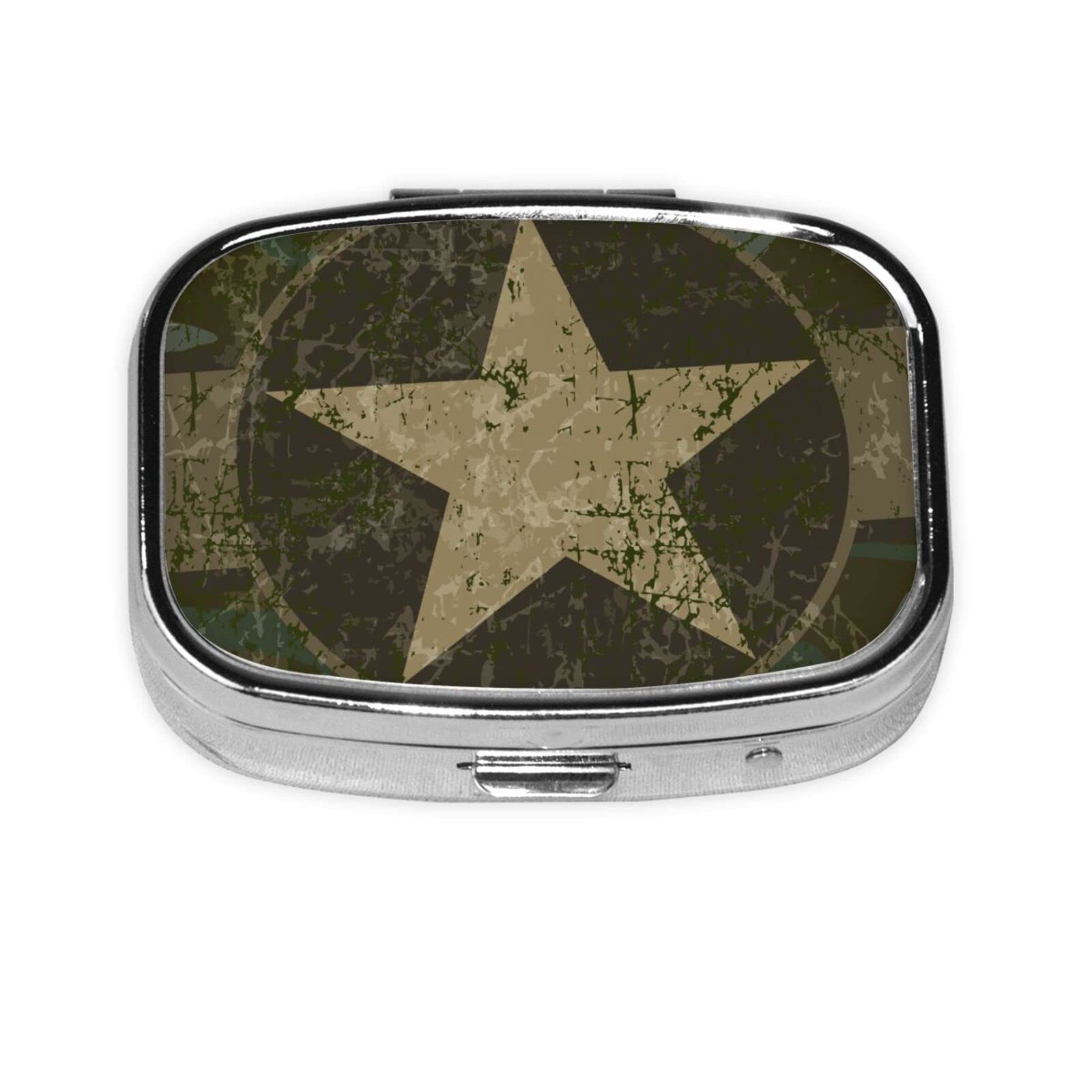 Military Camo Pill Case with Mirror - Travel Medicine Organizer for Hiking & Daily Use