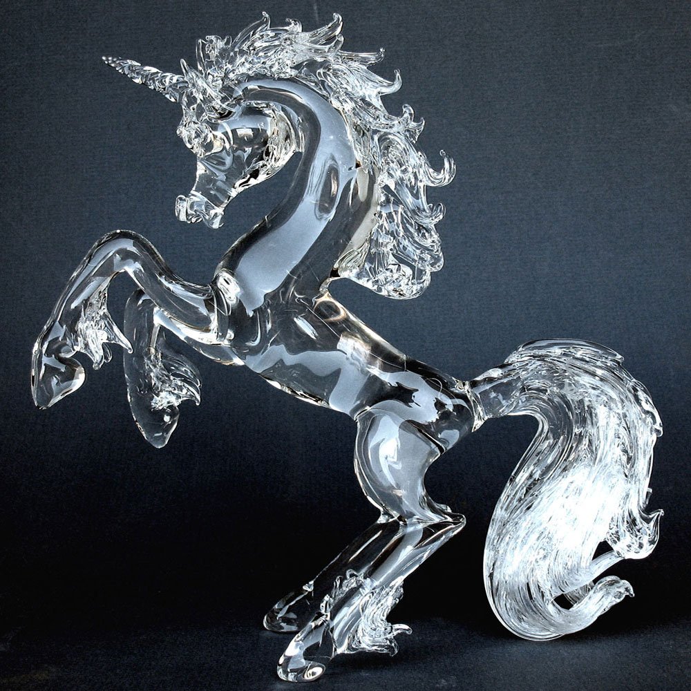Hand Blown Glass Unicorn Rearing Crystal Figurine - Elegant Home Decor, Unique Gift Idea for Birthday, Wedding & Christmas - Perfect for Shelf Display, Office Desk & Collectible Showcase