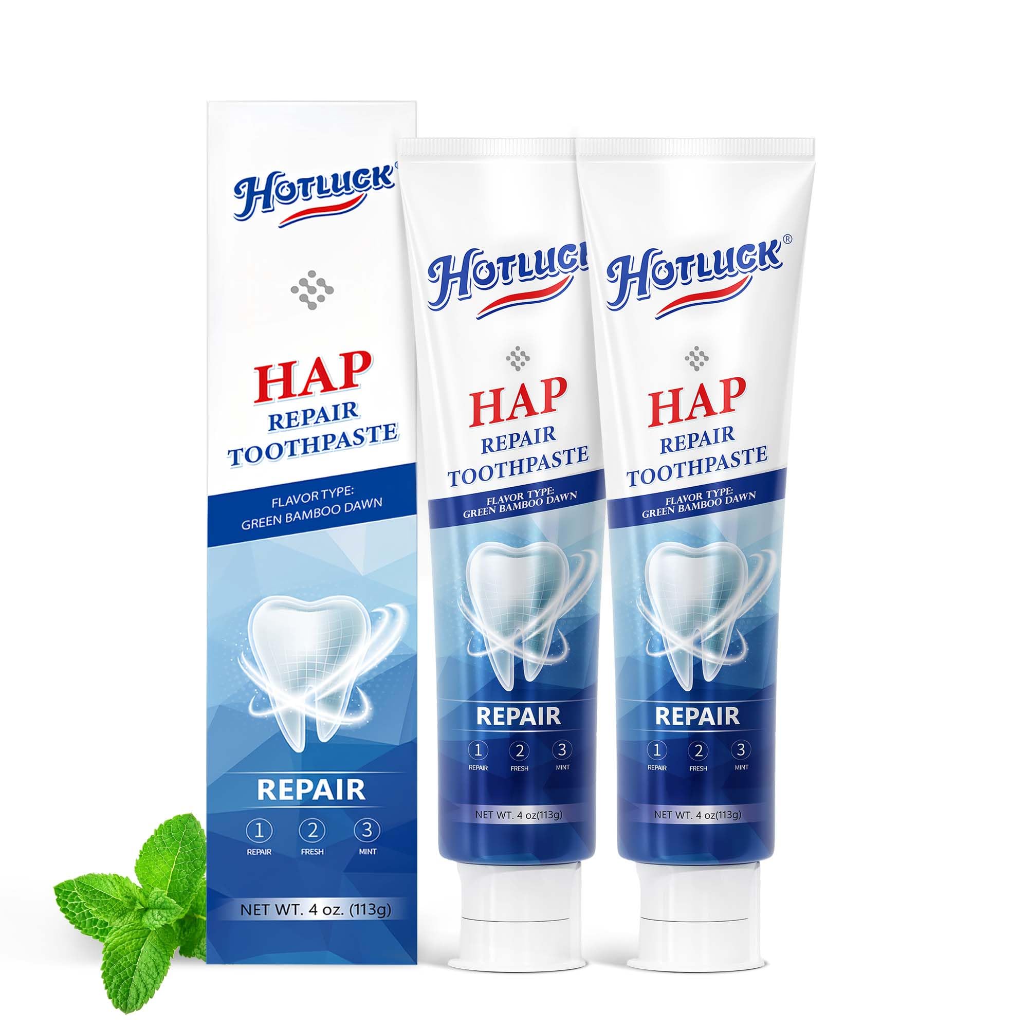 Hotluck Hap Repair Toothpaste - Fluoride Free with 9% Nano Hydroxyapatite for Teeth Remineralization & Whitening - Sensitive Teeth Relief & Oral Care for Adults - Refreshing Mint Flavor 4oz (Pack of 2) - Perfect for Daily Use, Travel & Sensitive Teeth Care