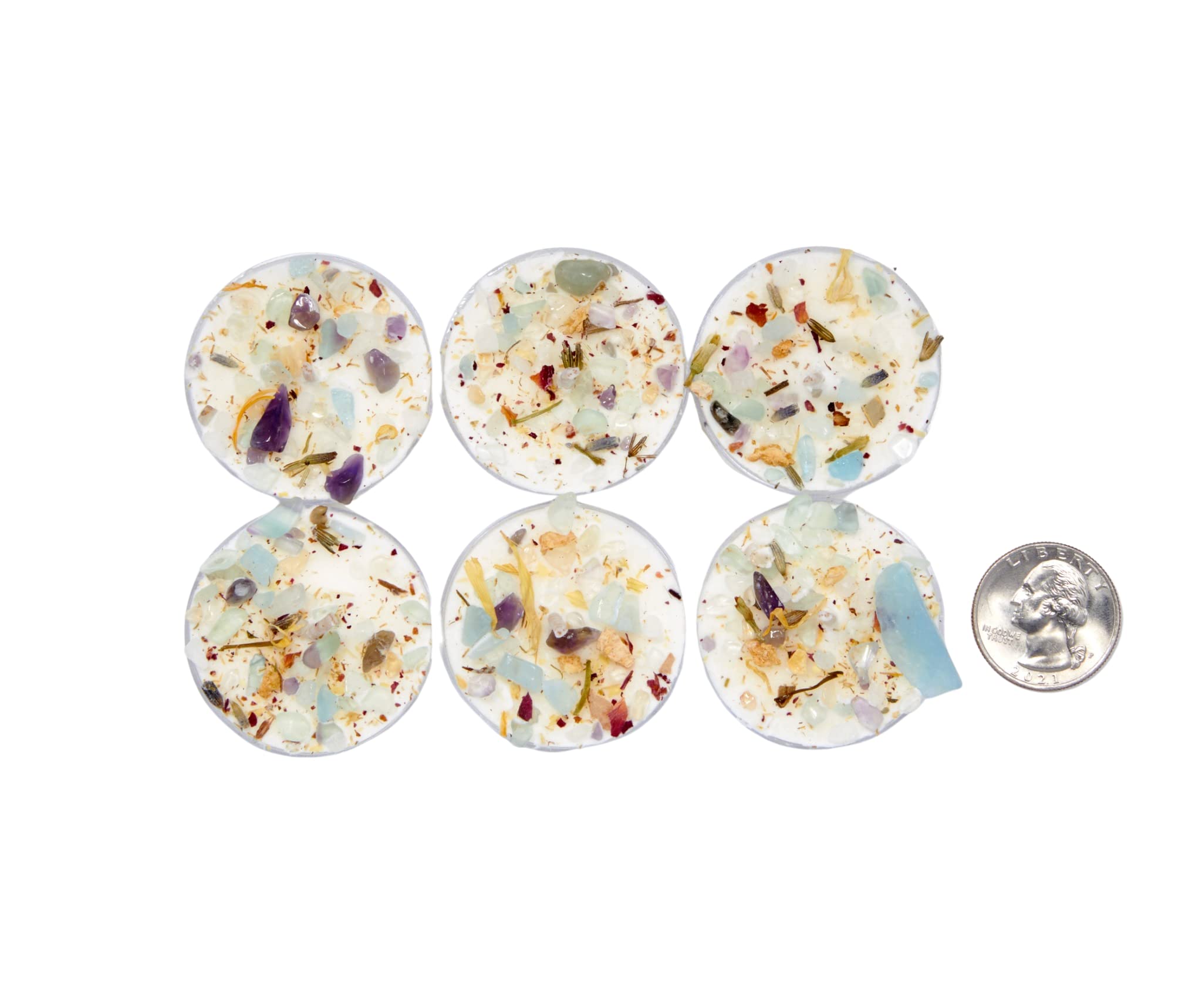 Mermaid's Kiss Soy Candles Set of 6 - All Natural Ocean & Citrus Scented Tealights with Dried Flowers, Herbs & Crystals - Perfect for Spa Nights, Meditation & Home Decor
