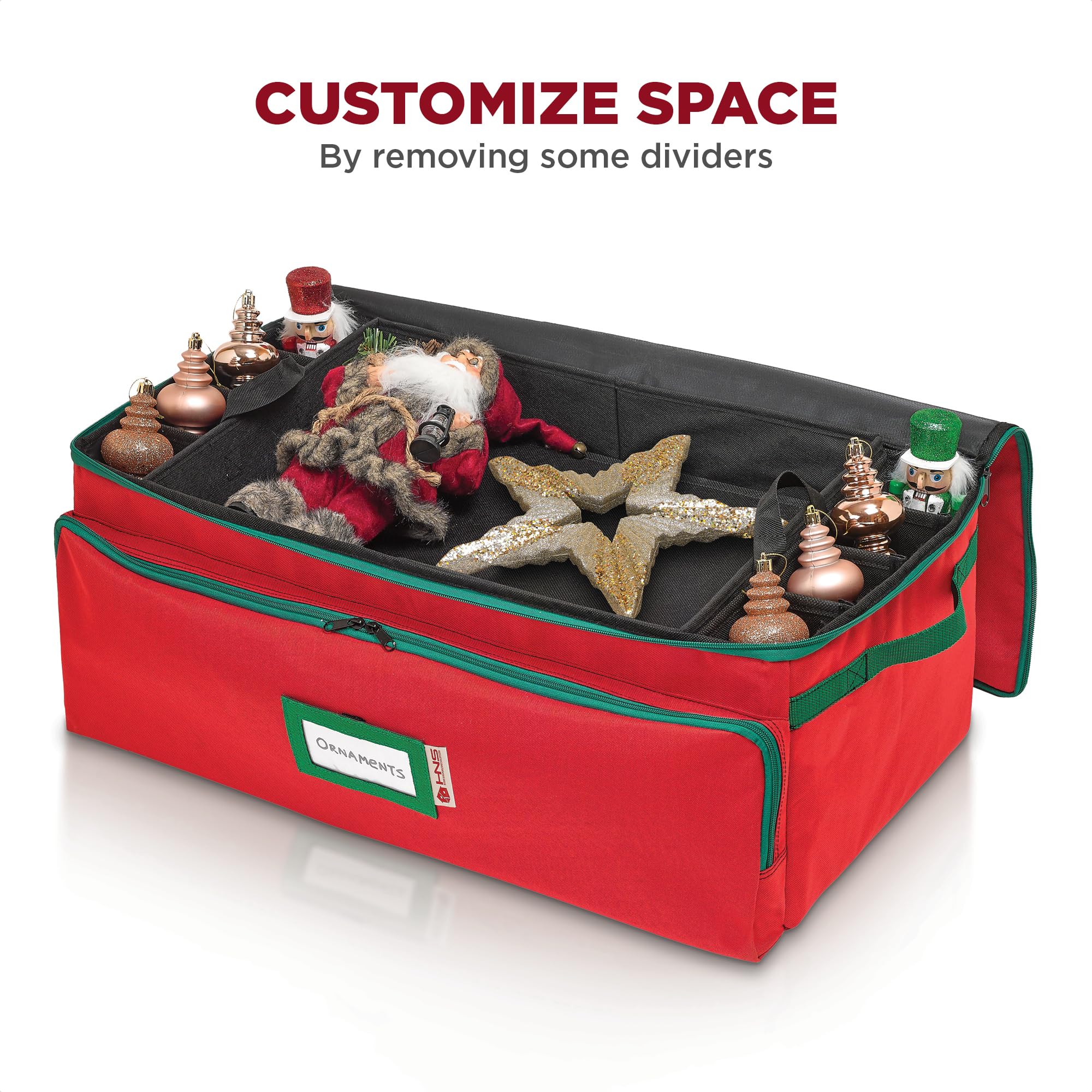 Premium Christmas Ornament Storage Box - 72 Ornaments & 8 Side Slots - Durable 600D Canvas for Holiday Decor Organizing
