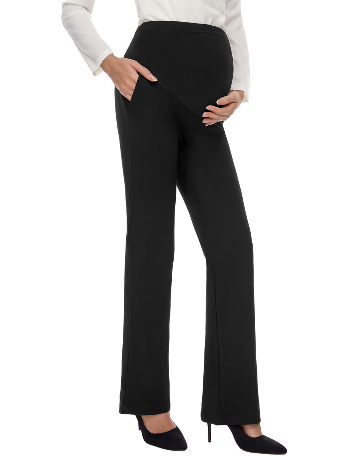Tapata Women's Maternity Bootcut Dress Pants - Over Belly Pregnancy Work Pants with Pockets (28