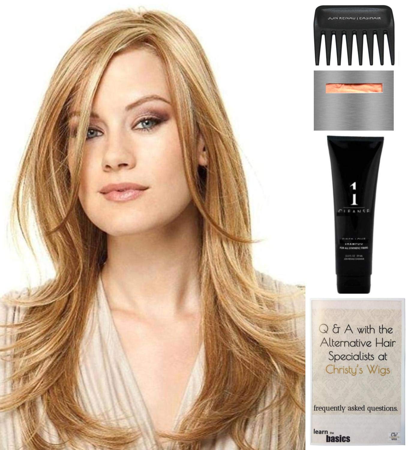 Raquel Welch Scene Stealer Wig Bundle - 5 Items (RL1425 Color) with Christy's Wigs Q&A Booklet, Wig Shampoo, Wig Cap & Wide Tooth Comb | Perfect for Cosplay, Costume Parties & Everyday Styling