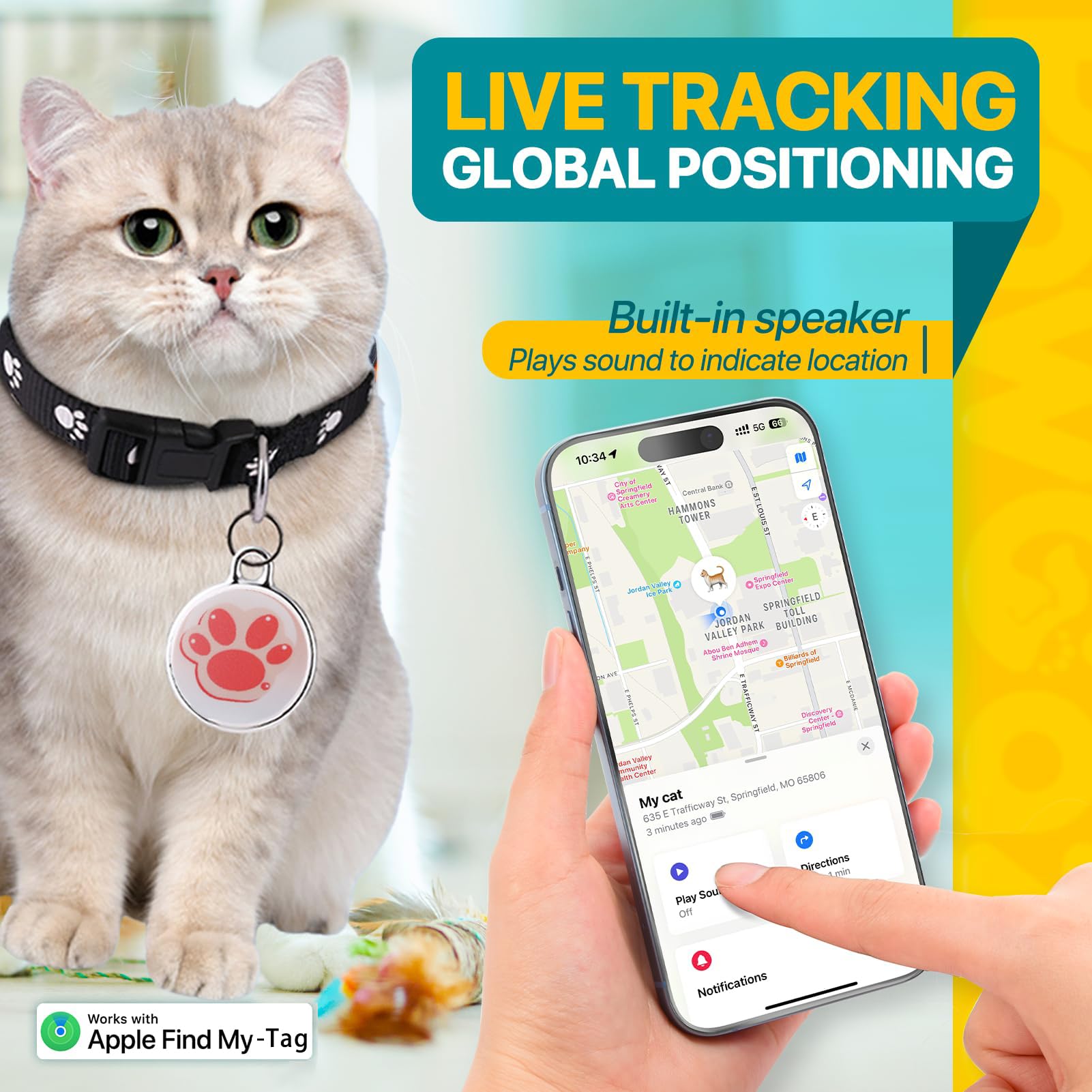 GPS Cat Tracker Collar - Waterproof Pet Location Device with No Monthly Fee & No Charging | Compatible with Android & iOS | Perfect for Outdoor Adventures & Lost Pet Recovery