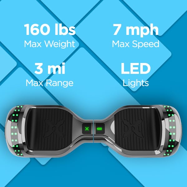 Hover-1 Matrix Electric Self-Balancing Hoverboard with 6.5” LED Tires - Color-Changing Fender Lights, Dual 150W Motors, 7 mph Max Speed, 3 Miles Range - Perfect for Commuting, Campus Travel & Outdoor Fun