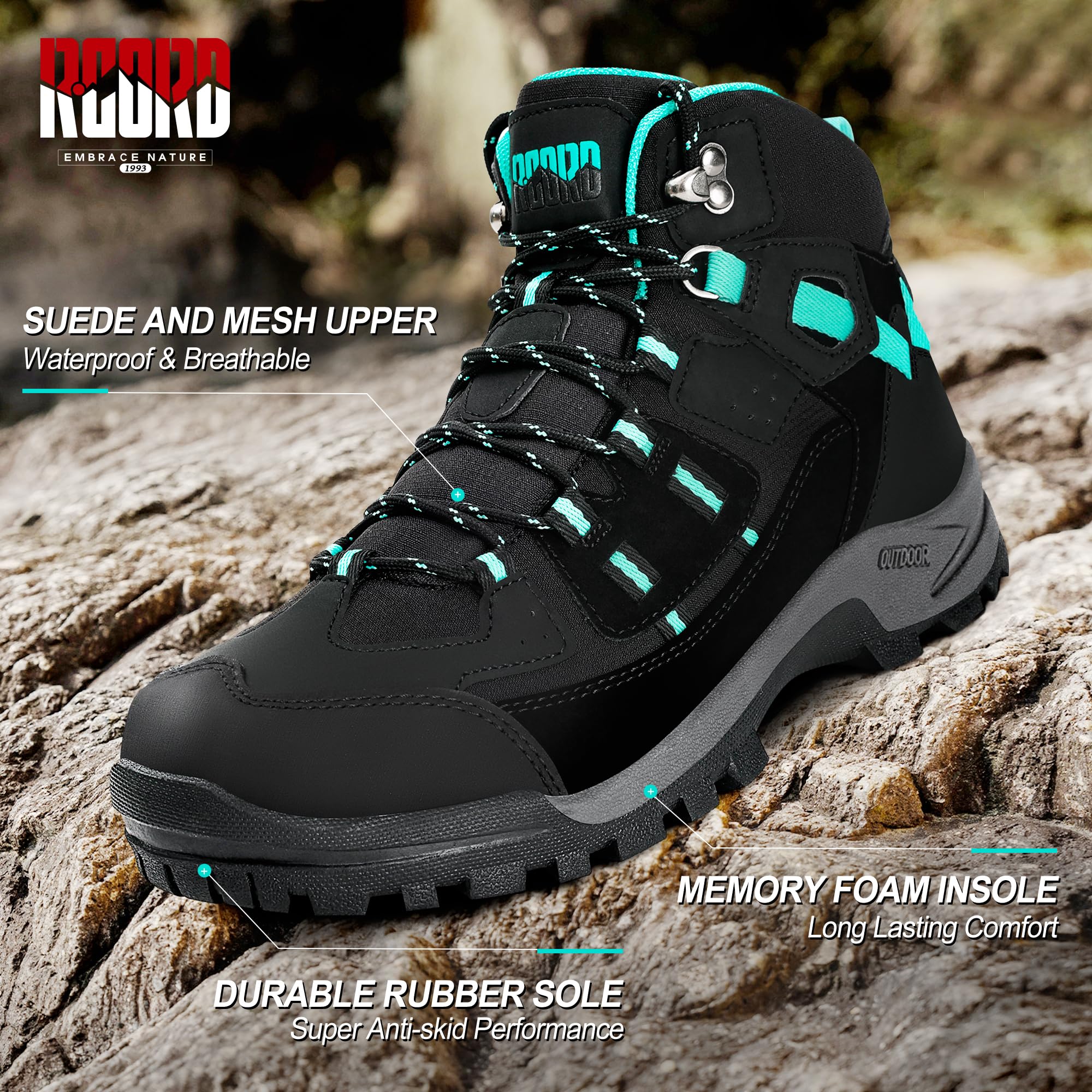 Women's Waterproof Hiking Boots - Non-Slip Outdoor Walking Shoes for Women - Comfortable Trekking Boots for Hiking, Camping & Mountain Climbing