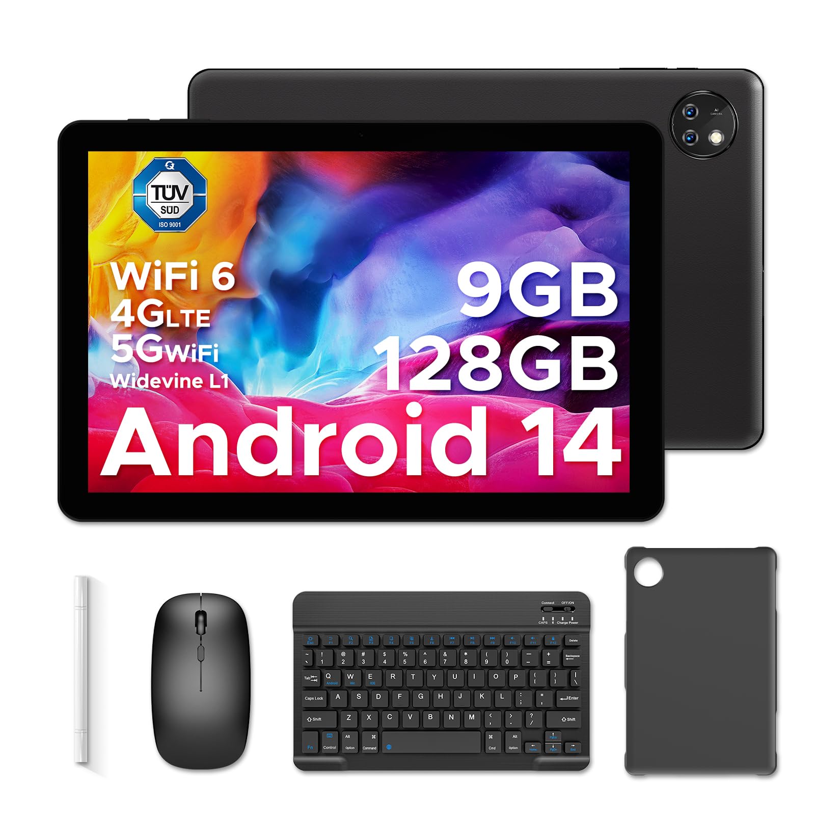 DOOGEE T10W 10 Inch Android 14 Tablet with Keyboard, 9GB RAM 128GB ROM (Expandable to 1TB), HD Touchscreen, 8000mAh Battery - WiFi, GPS, BT 5.0, LTE, OTG - Includes Stylus - Perfect for Work, Study & Entertainment