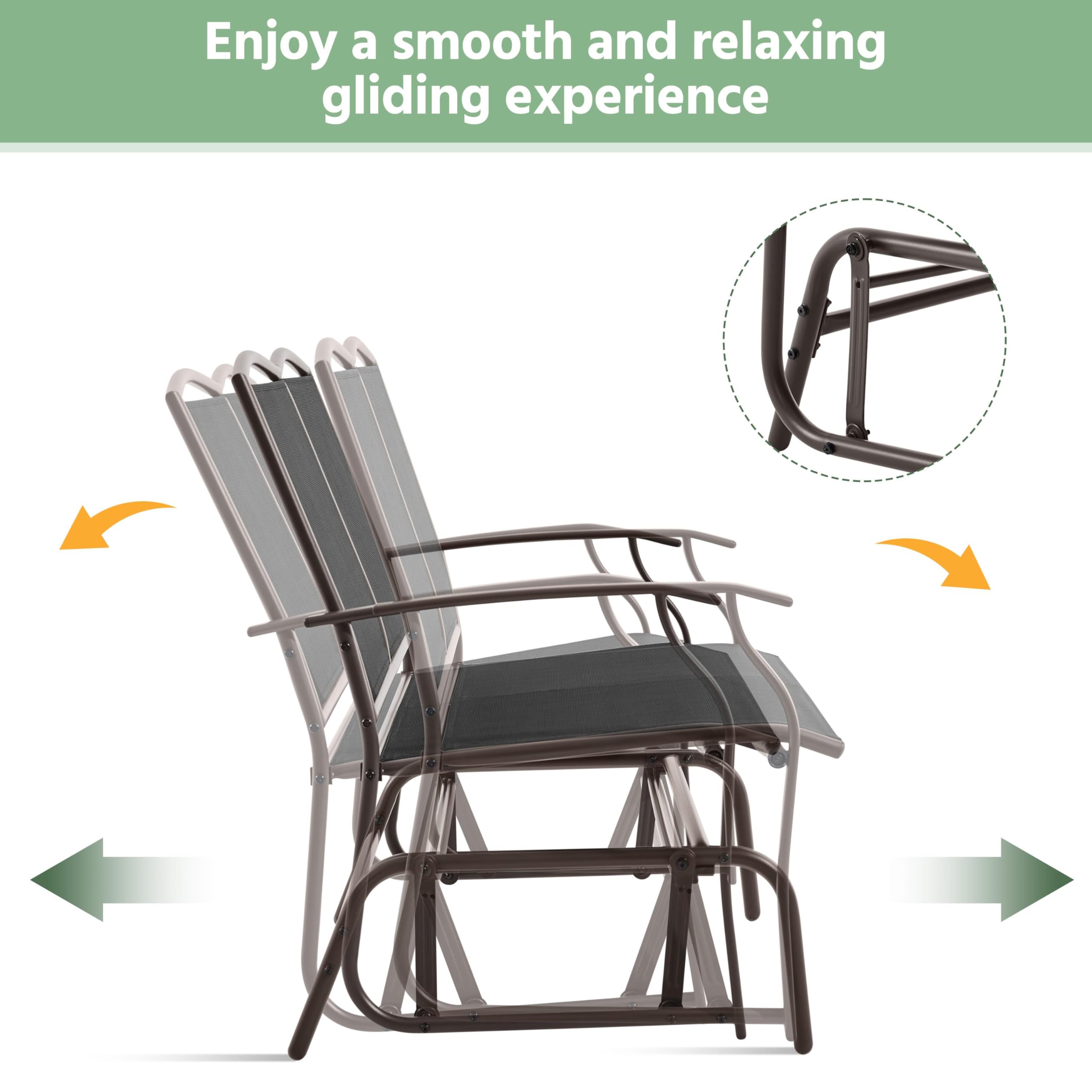 Yaheetech 2-Person Outdoor Glider Bench - Heavy Duty Steel Frame Patio Loveseat for Backyard, Garden, Porch, Poolside - Weather-Resistant Black Rocking Chair for Relaxing Outdoors
