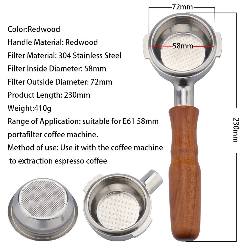58mm Wood Bottomless Portafilter for Espresso - Perfect for Home Baristas & Professional Coffee Shops