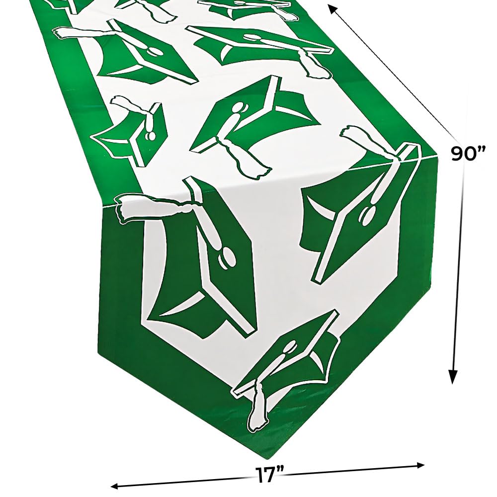 Green Congratulations Graduation Table Runner - 1 Piece Graduation Party Decor - Perfect for Graduation Ceremonies, Parties & Banquets