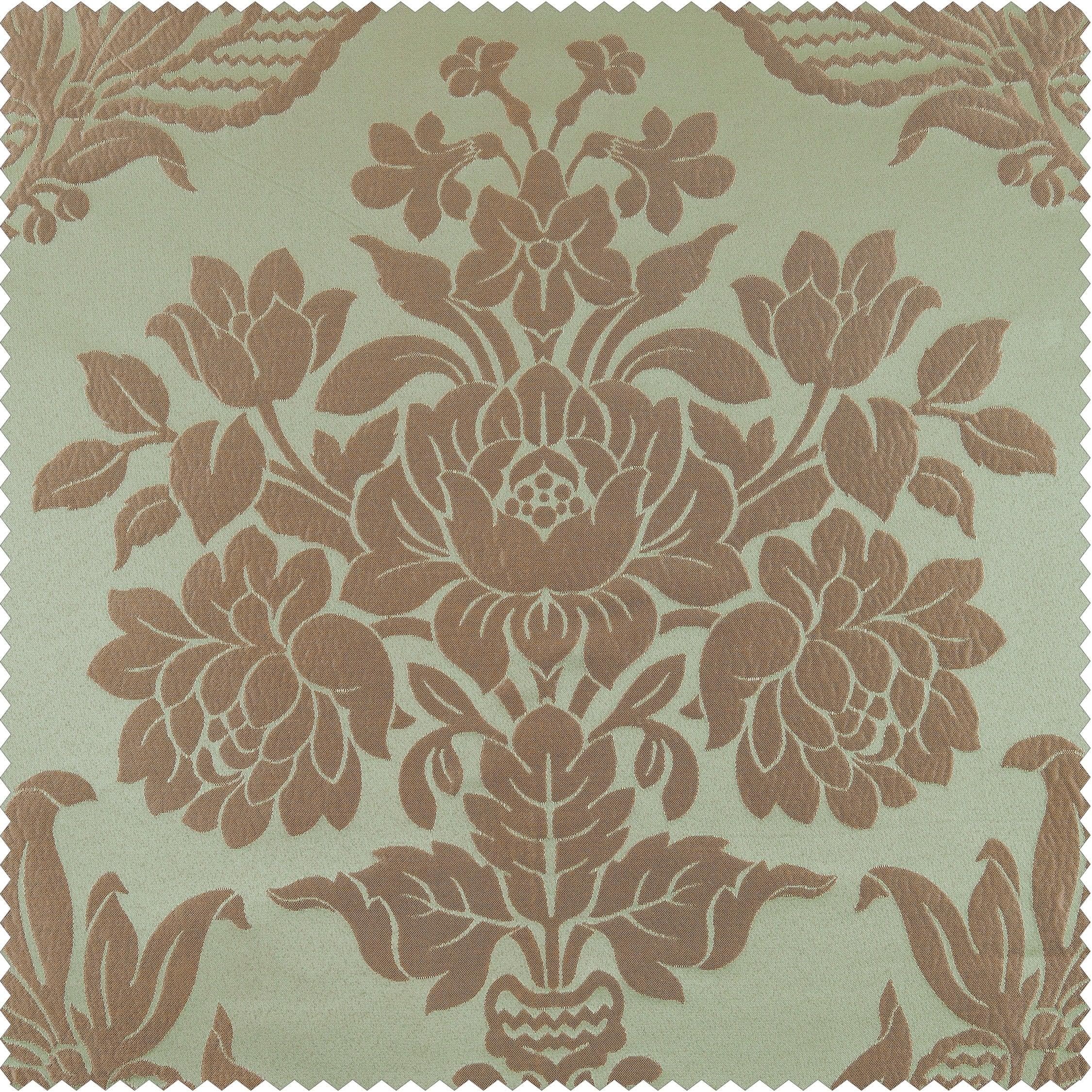Magdelena Jade & Gold Damask Faux Silk Jacquard Fabric Swatch - Premium Home Decor Upholstery Material for Curtains, Pillows & Luxury Furniture
