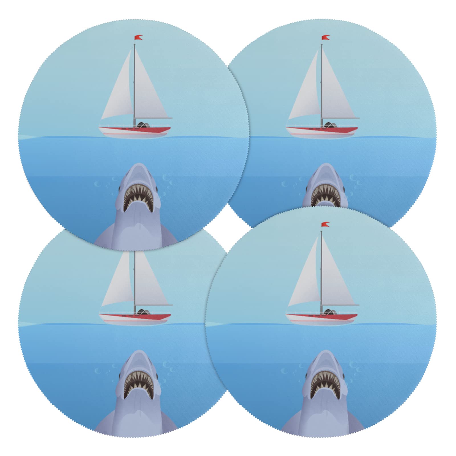Hungry Shark Attack Round Placemats Set of 4 - 15.4 Inch Heat Resistant Washable Polyester Table Mats for Dining Table & Kitchen Decor - Perfect for Family Meals, Parties, and Shark-Themed Events