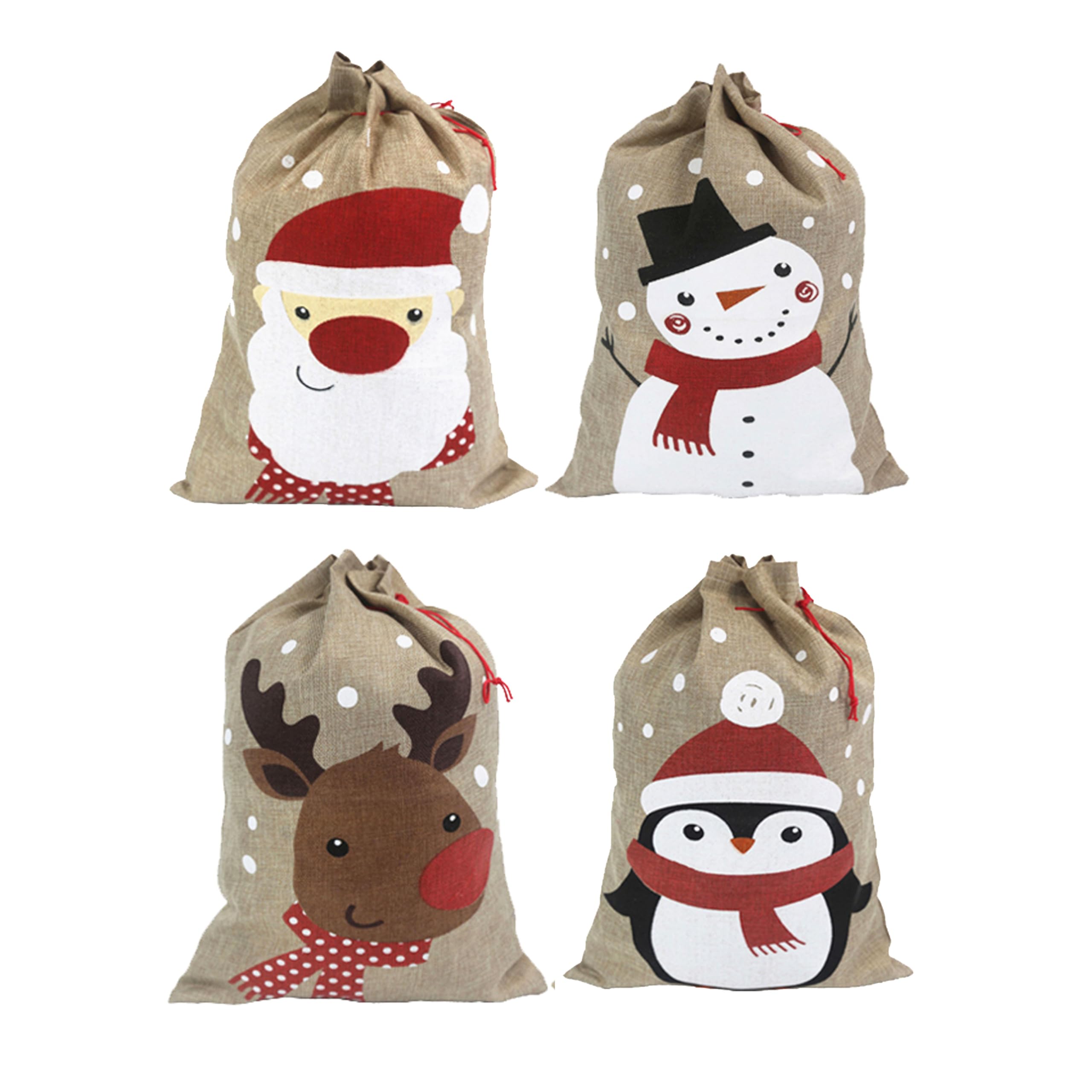 4 Pack Christmas Gift Bags with Drawstring - 13.8