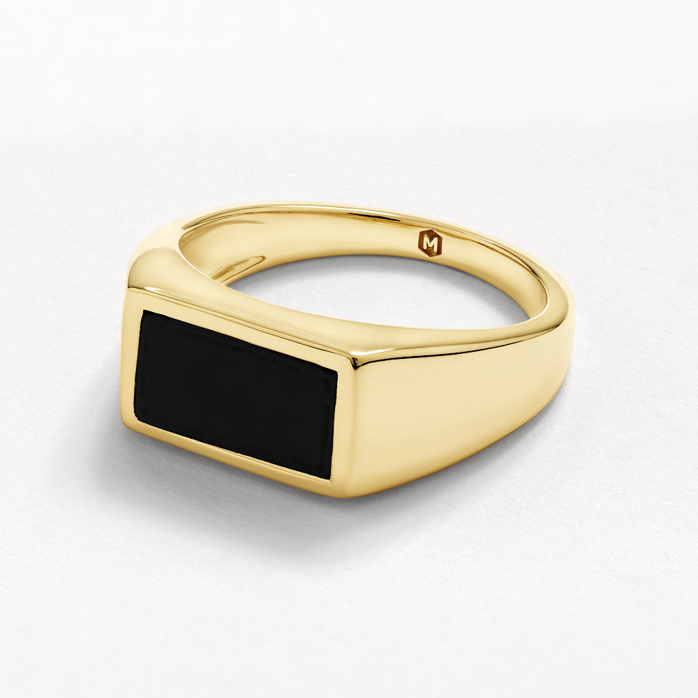 Stylish Black Onyx Gold Unisex Pinky Ring - Elegant Rectangle Design for Men & Women - Perfect for Parties, Weddings & Everyday Wear