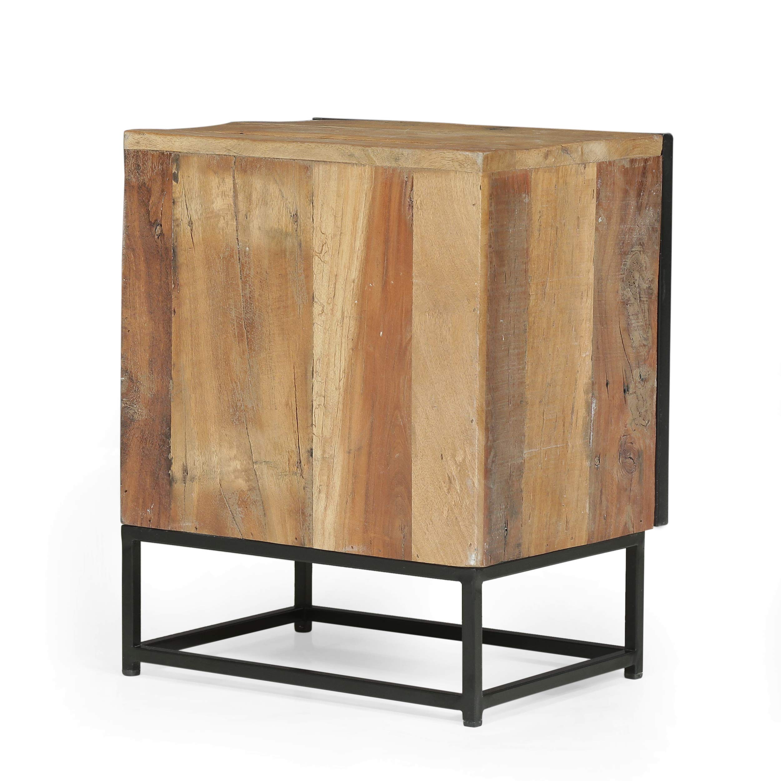 Christopher Knight Home Sonia Handcrafted Boho Wooden Nightstand - Natural & Black Finish - Bedside Table for Bedroom, Living Room, or Nursery Decor