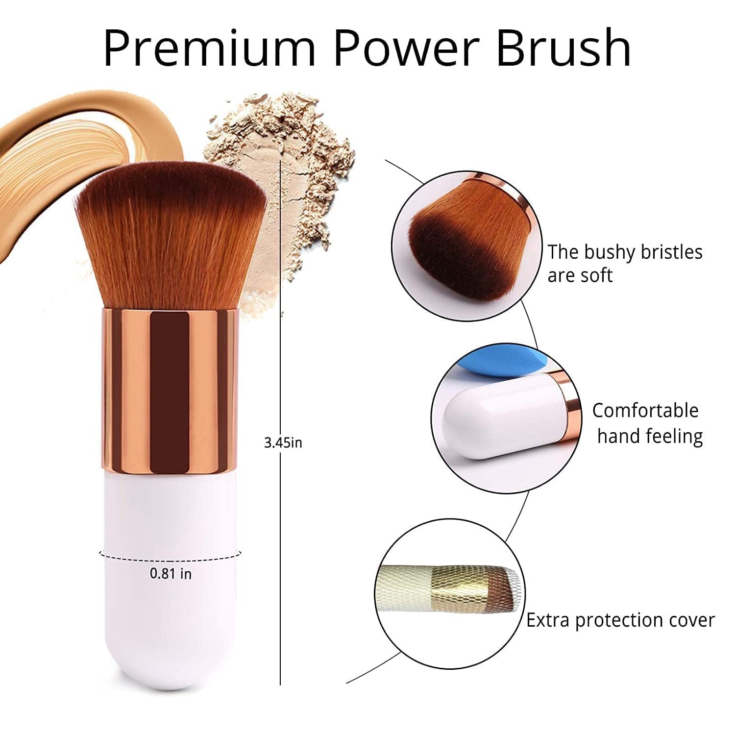 Sloane 1 Round Foundation Makeup Brush & 2-Piece Sponge Blender Set (Pack of 3) - Perfect for Flawless Liquid & Powder Foundation Application