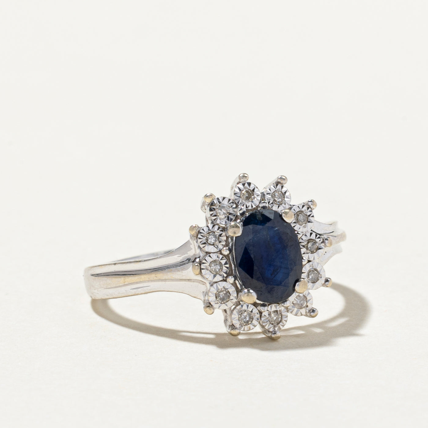 Oval Cut Sapphire and Diamond Petal Ring - 0.94ct Sapphire with 0.08ctw Diamonds - Size 7 - Elegant Engagement, Wedding, or Anniversary Jewelry Gift for Her