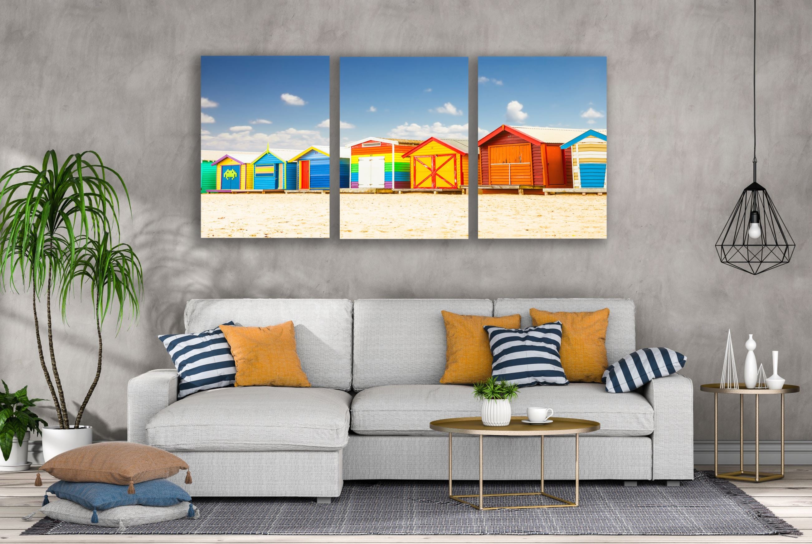 3-Piece Colorful Beach Houses Wall Art Canvas Prints - High Quality 100% Australian Made - Ready to Hang for Living Room, Bedroom & Beach House Decor