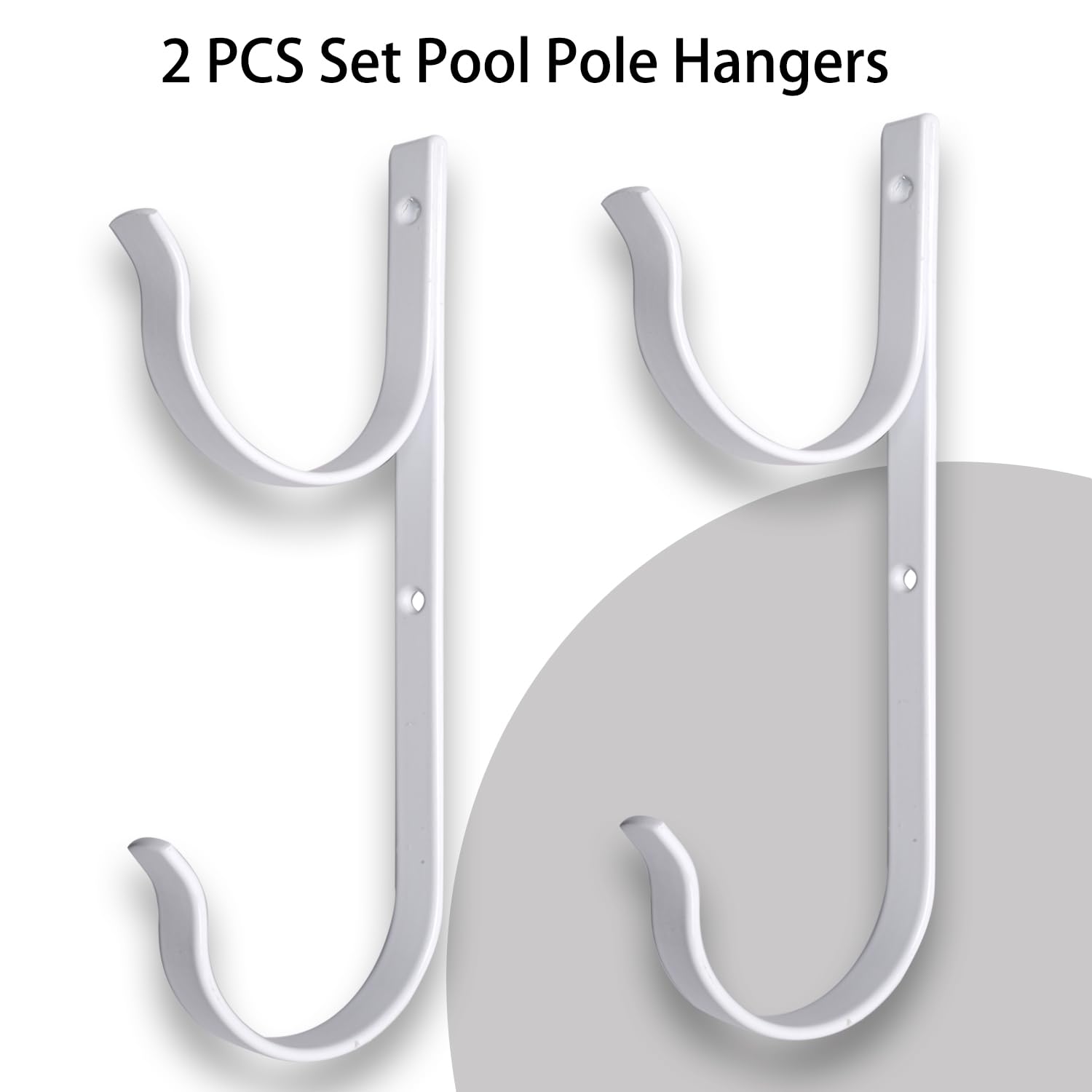 2-Pack Heavy Duty Aluminum Pool Pole Hangers with Screws - Durable Swimming Pool Accessory for Telescopic Poles, Skimmers, Nets, Brushes & Vacuum Hoses - Perfect for Pool Maintenance & Garden Equipment (White) - Ideal for Backyard Pools, Cleaning Tools Organization & Outdoor Storage