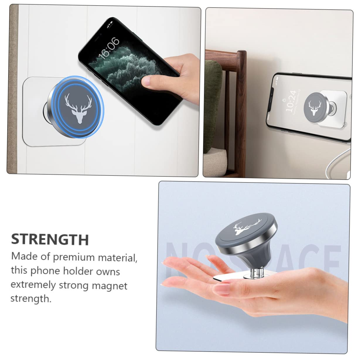Universal Magnetic Phone Holder Stand - Adjustable Wall Mount Cell Phone Rack for Desk, Car & Home Use - Secure Phone Stand for Watching Videos & Video Calls