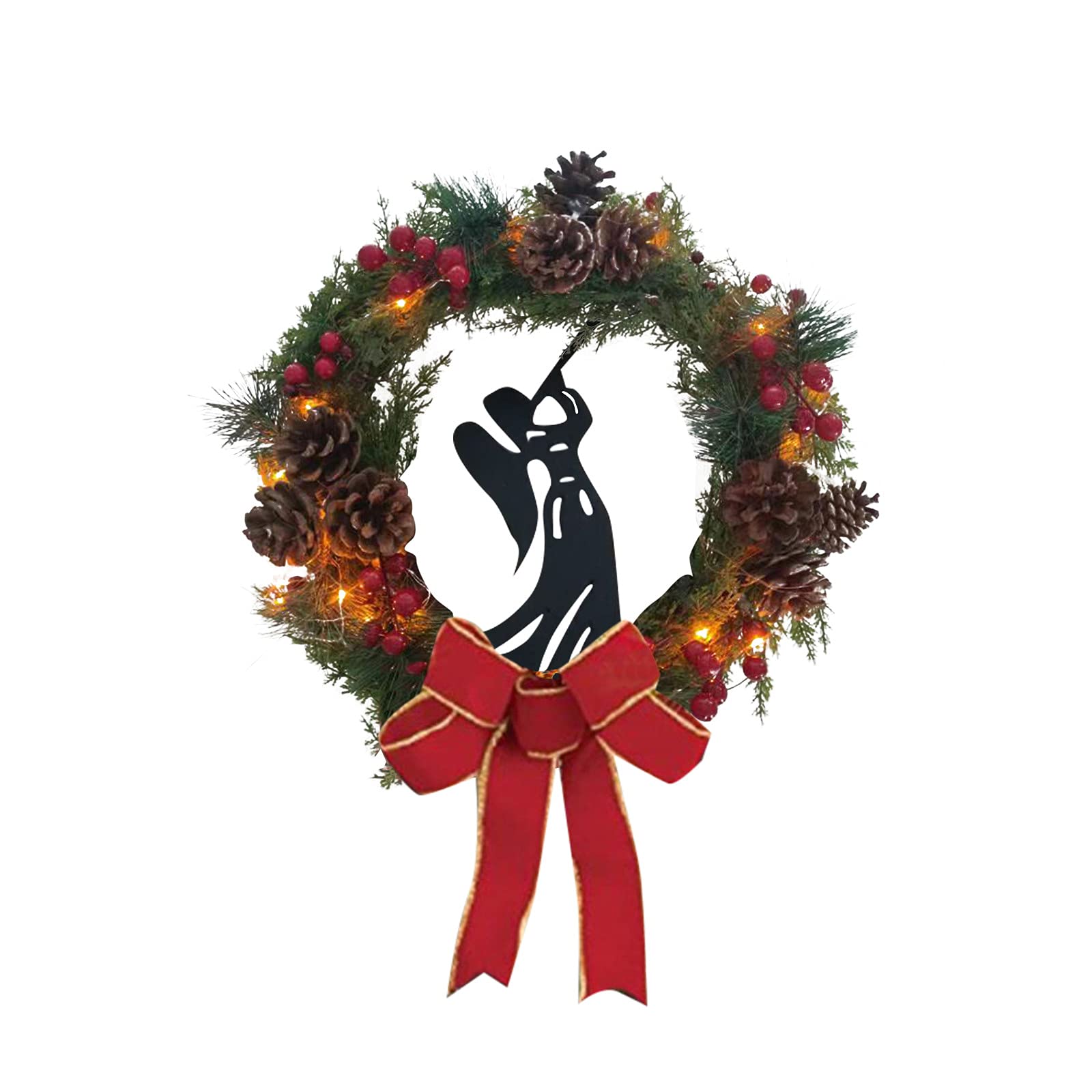 Sparkling Joseph Mary Jesus Christmas Wreath with LED Lights - Sacred Holiday Garland Decorated with Pine, Red Berries & Bow for Fireplace, Door, Window, Wall - Perfect for Xmas Home, Church & Nativity Scene Decorations