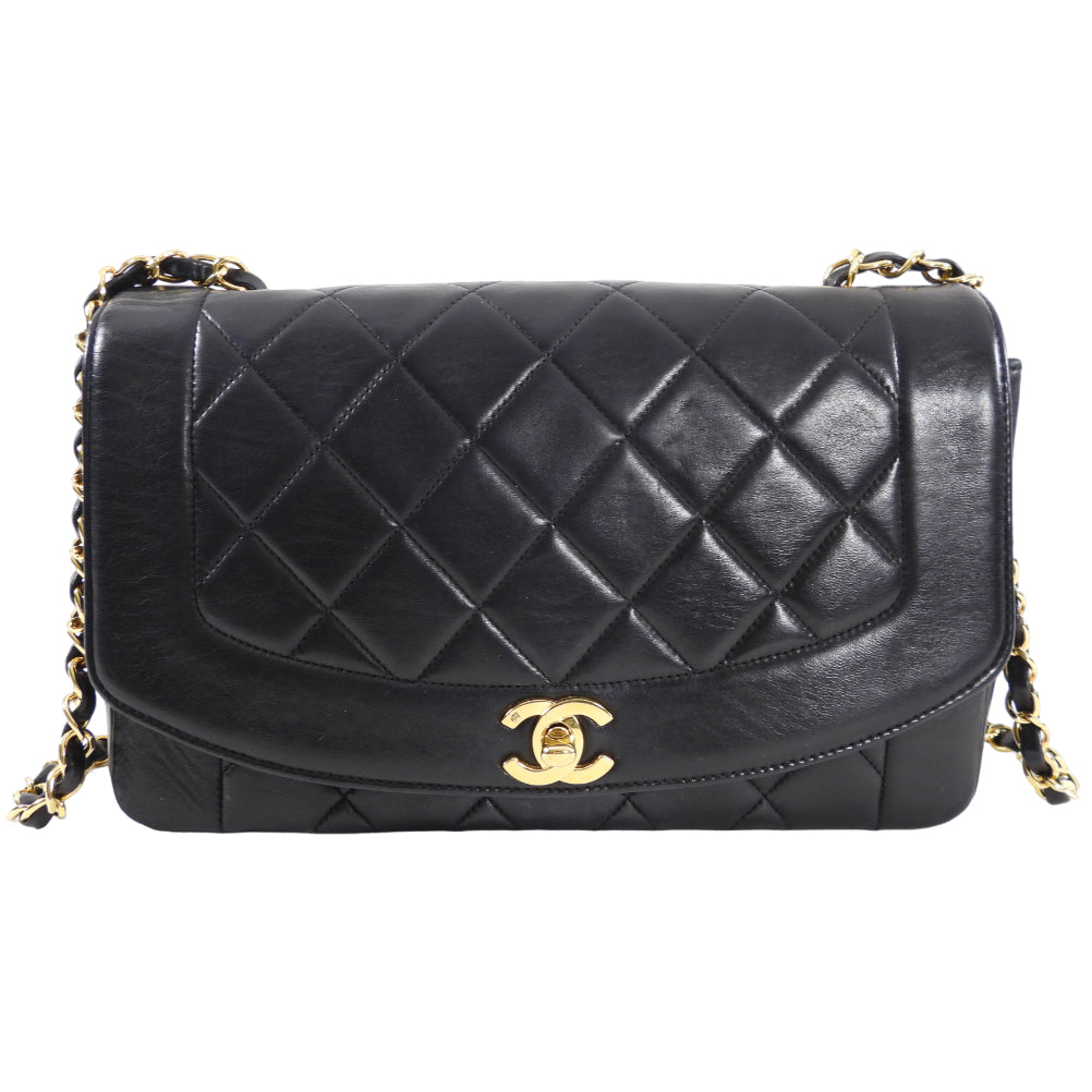 Vintage Chanel Black Lambskin Quilted Diana Medium Flap Bag 2000-2002 Collection | Luxury Designer Handbag for Women | Perfect for Evening Events, Parties & Special Occasions