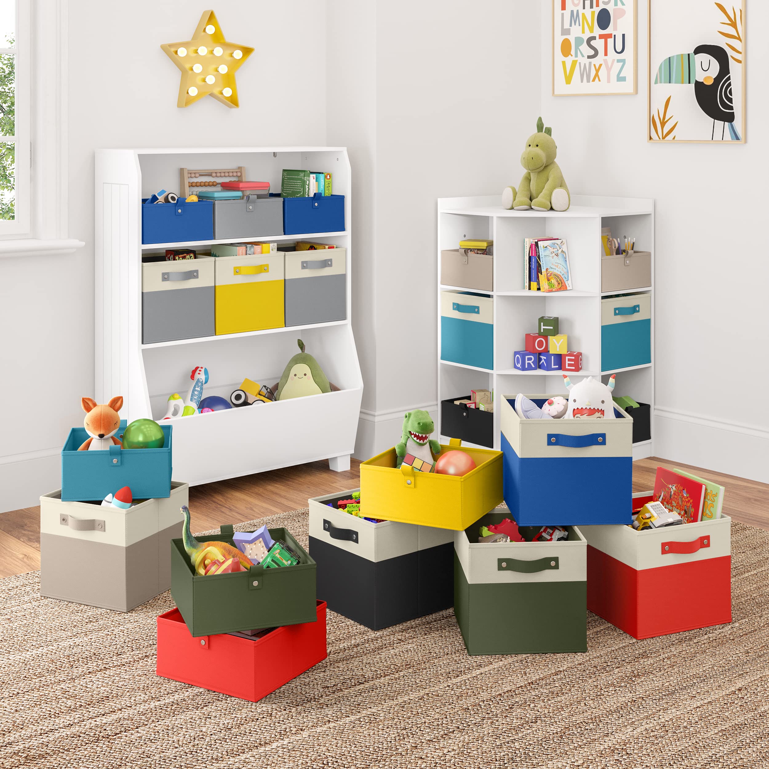 RiverRidge Kids 2-Piece 5-Inch Fabric Collapsible Storage Cube Organizers - Foldable Toy Bins for Playroom, Nursery & Closet Organization (Black) - Perfect for Storing Toys, Books & Kids' Accessories