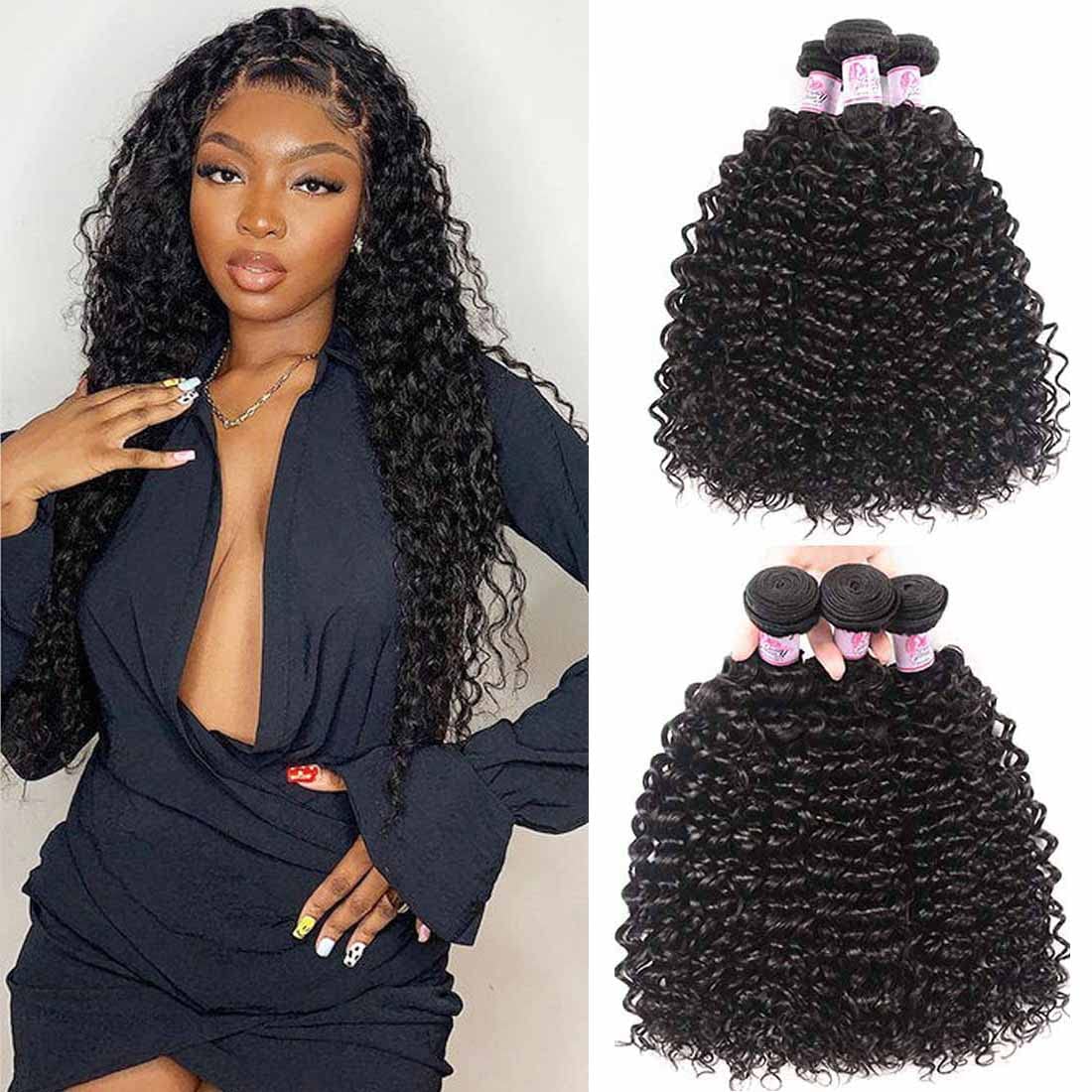 100% Brazilian Virgin Remy Curly Hair Extensions - 4 Bundles Unprocessed Human Hair Weave (18 20 22 24 Inch) Natural Color for Styling & Volume | Perfect for Daily Wear, Parties & Special Occasions