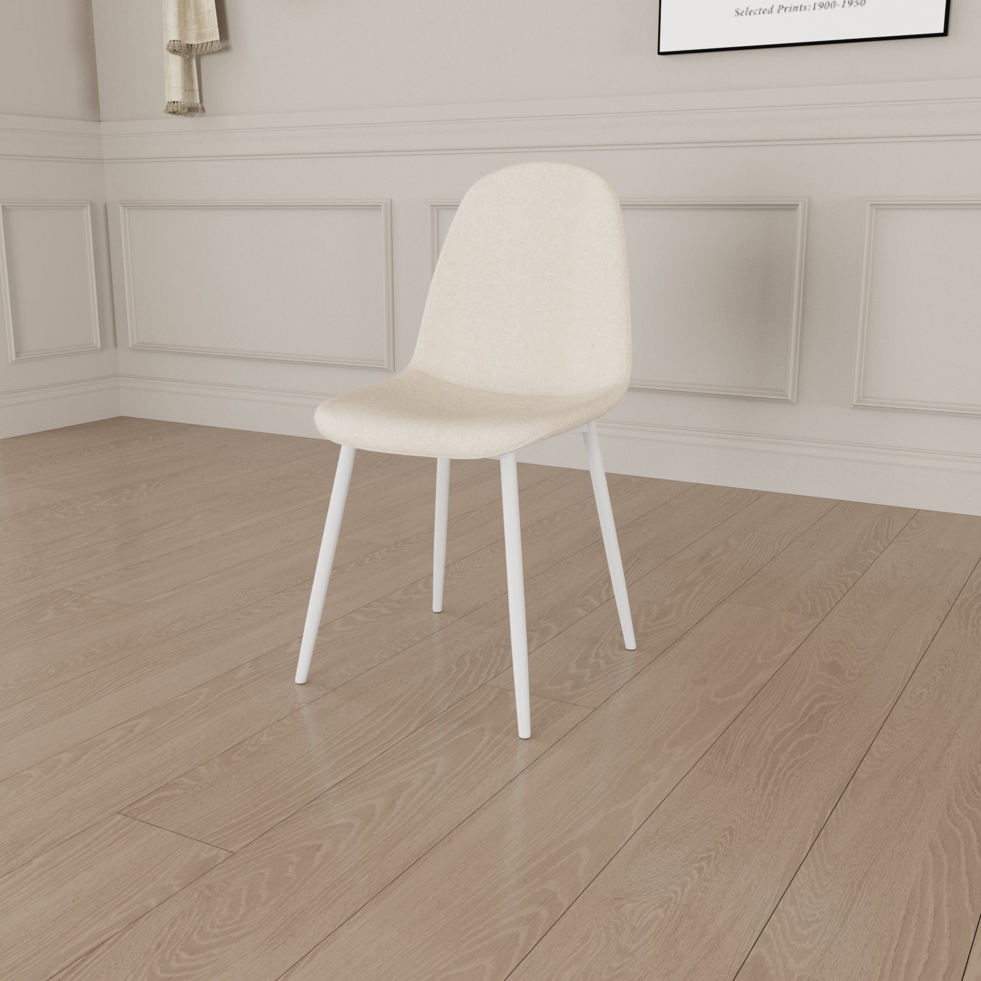 Modern Dining Chair Set of 4 - Linen Upholstered Spoon Back Accent Chairs with White Metal Legs for Kitchen & Dining Room - Beige | Perfect for Home Decor, Small Spaces & Entertaining Guests