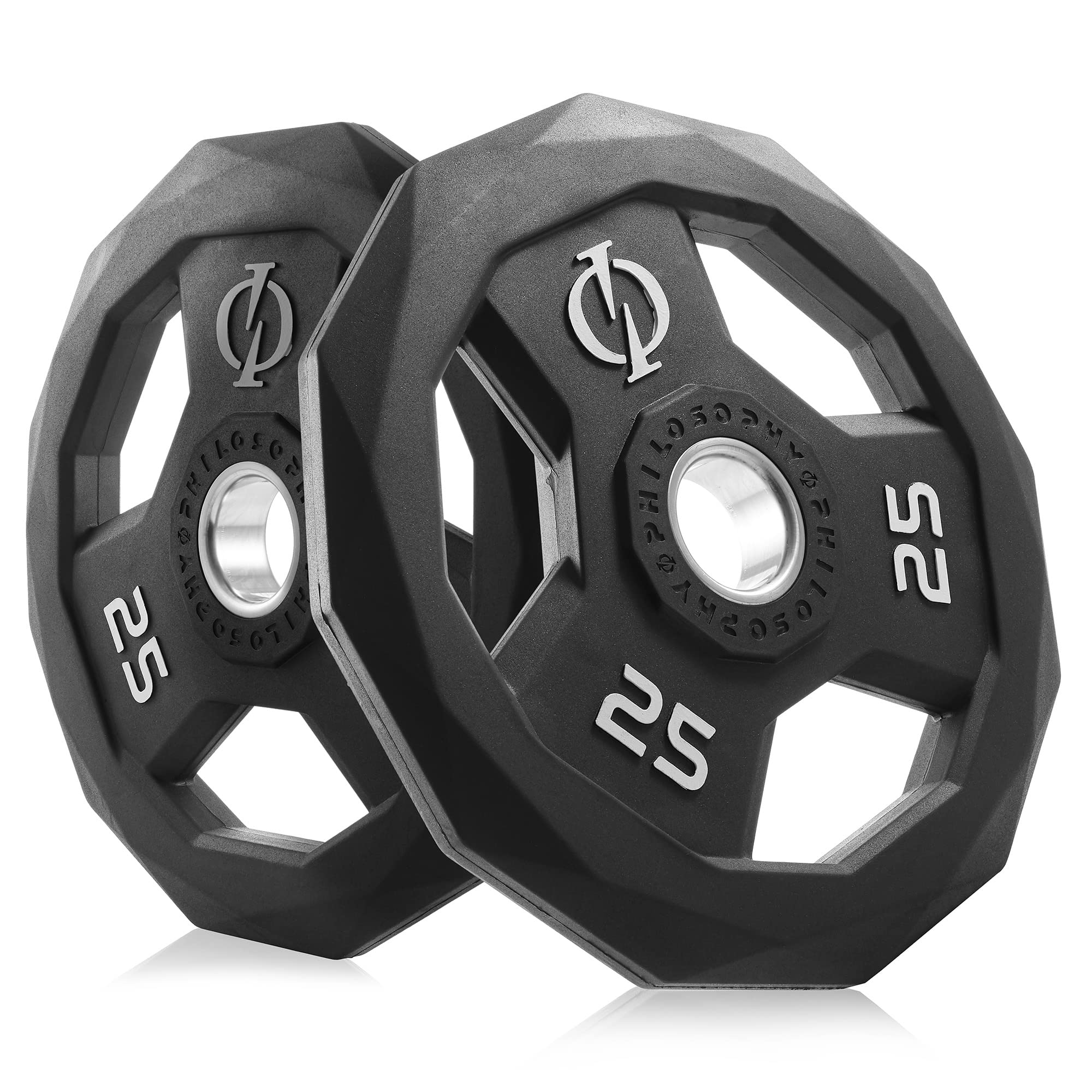 Philosophy Gym Set of 2 Rubber Coated Olympic Grip Weight Plates - 2-in Olympic Plates Black for Home & Commercial Gym Workouts