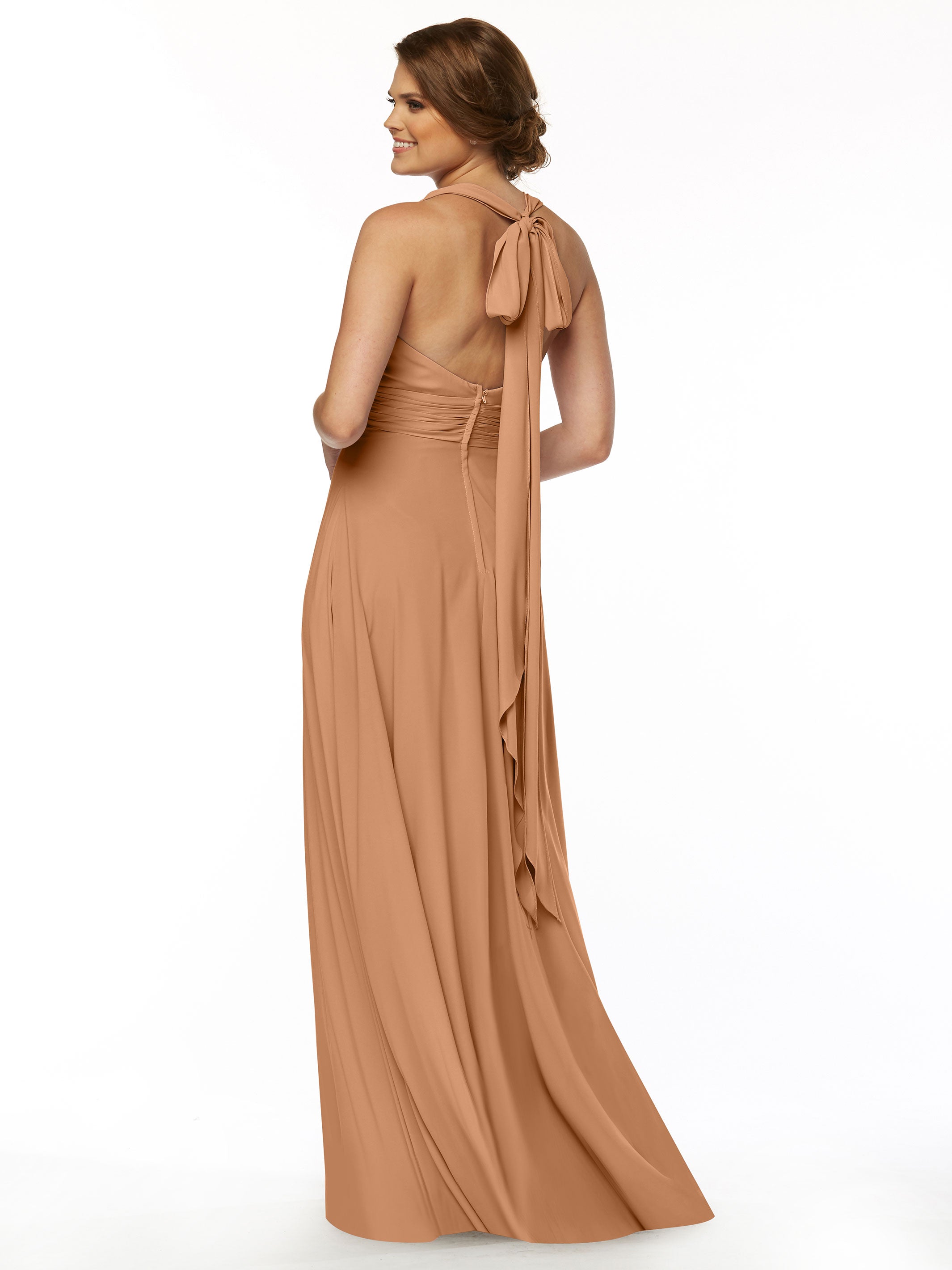 Elegant 80107 A-Line Stretch Chiffon Bridesmaid Dress with Halter V-Neck - Perfect for Weddings, Formal Events & Special Occasions