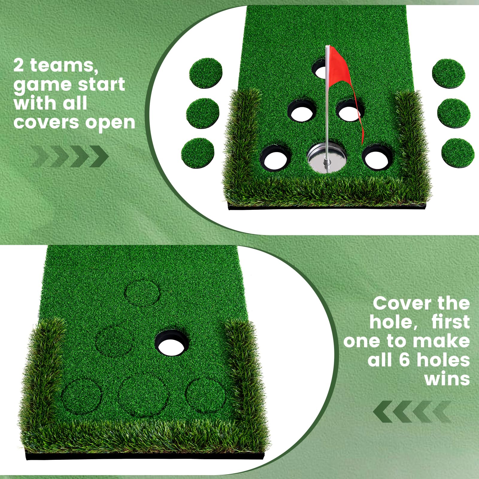Premium Golf Pong Putting Green Set - Indoor & Outdoor Golf Game with 2 Putters, 2 Golf Balls, 2 Cups & Flags - Perfect Backyard Party, Practice Mat for Adults, Fathers & Golf Enthusiasts - Great for Family Gatherings, Birthday Parties & Golf Training